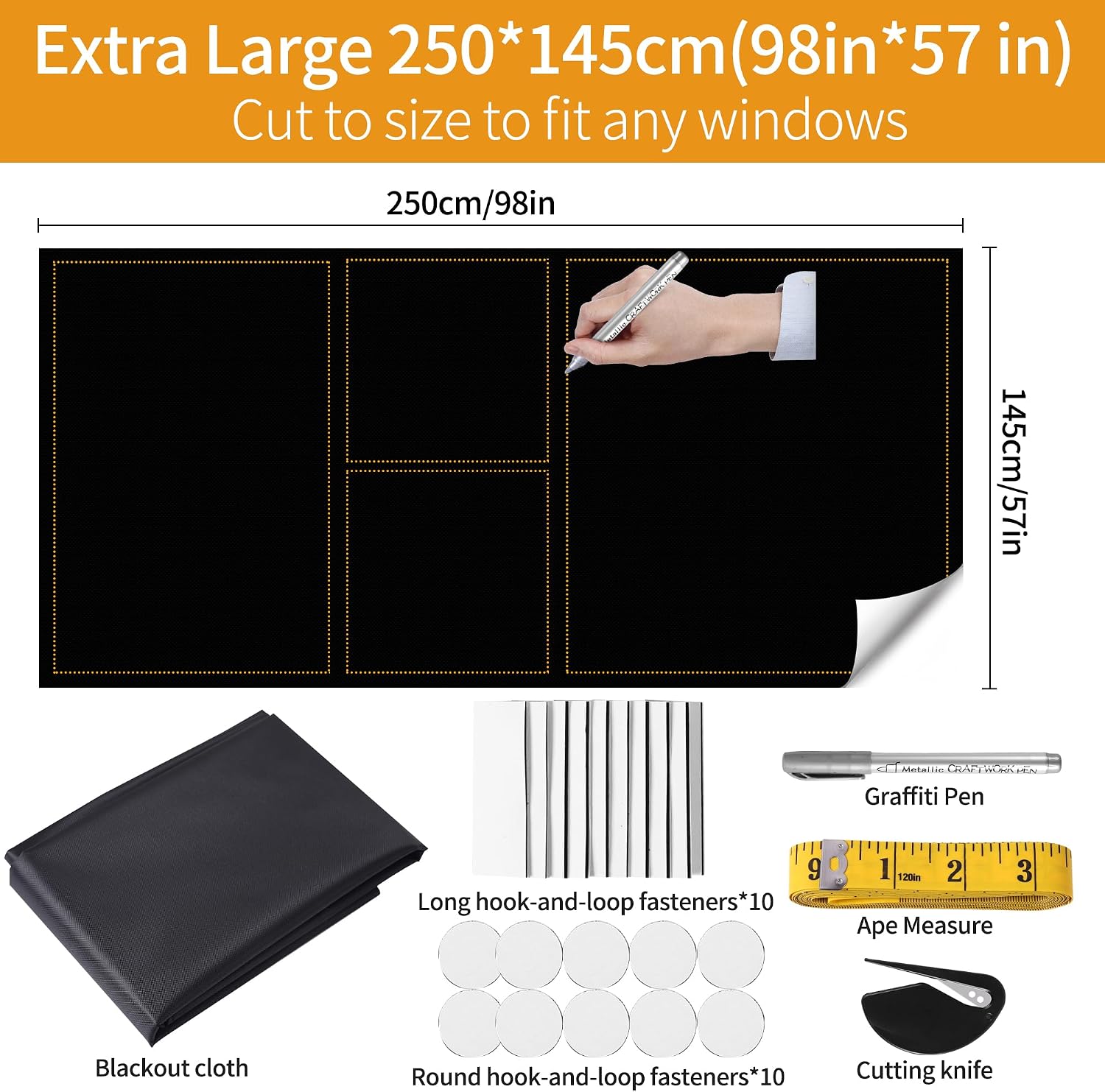 Thumbnail 1 de 250x145cm Blackout Blinds Large: 100% Blackout Material, Easy Temporary Fit, No Drill