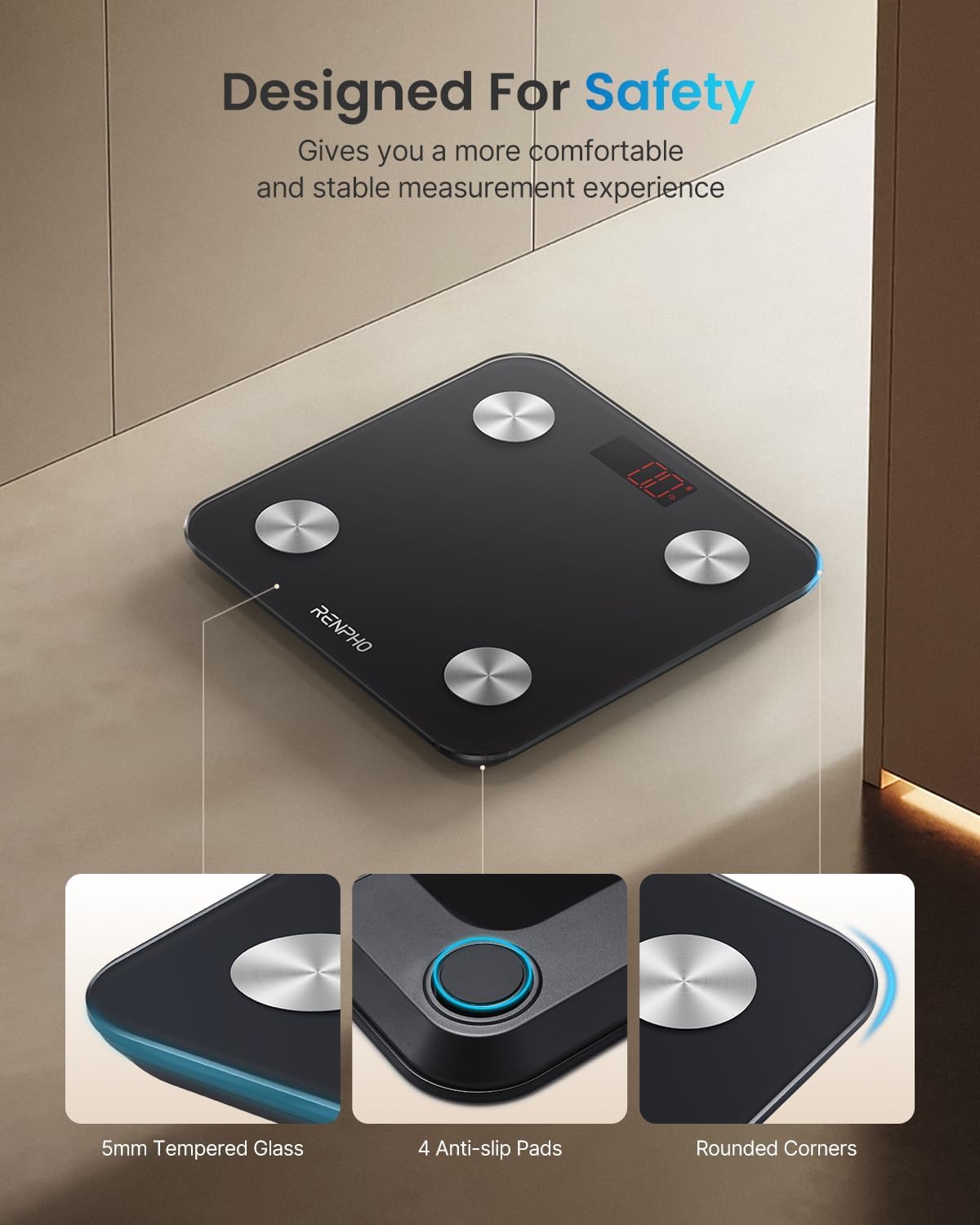 Detalle 2 de RENPHO Balance Balance Pese Personne Numérique – Balance connectée 180 kg avec 13 données corporelles et Bluetooth
