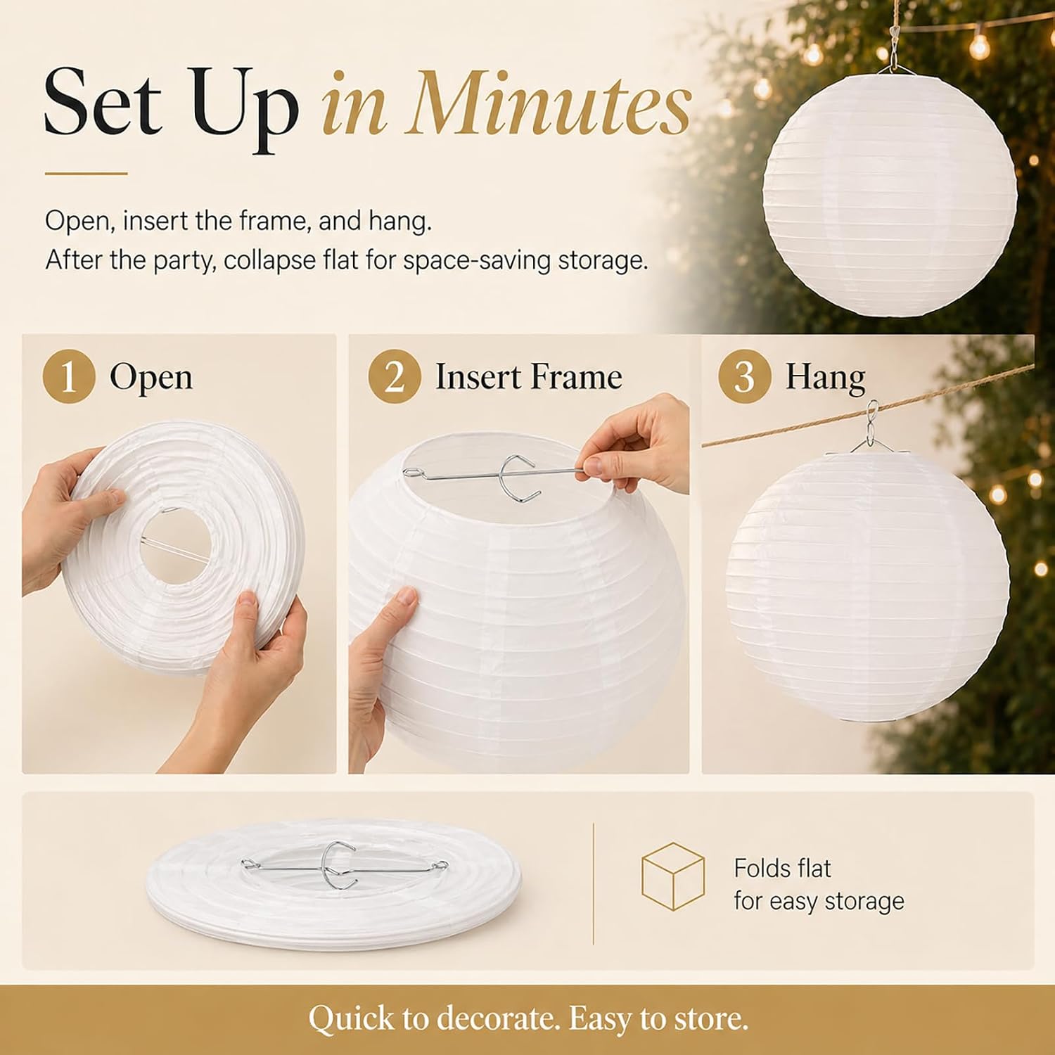 Thumbnail 6 de LIHAO 10-Pack White Round Paper Lanterns, 20 cm diameter