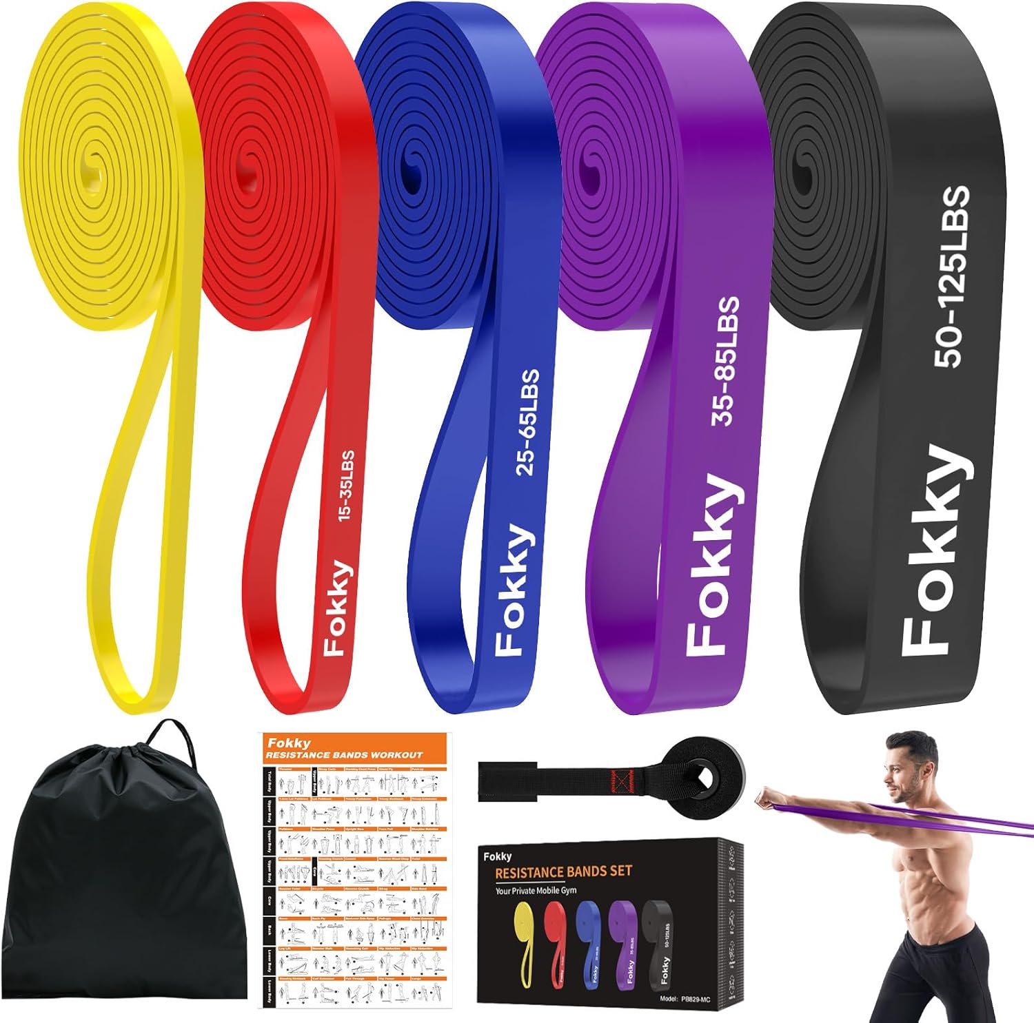 Detalle de Fokky Fitnessbänder Widerstandsbänder Set 5 Stufen