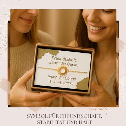 Detalle 2 de ONDEGO Sonne Freundschaftsarmband aus Edelstahl – Verstellbar, nickelfrei, Geschenkverpackung