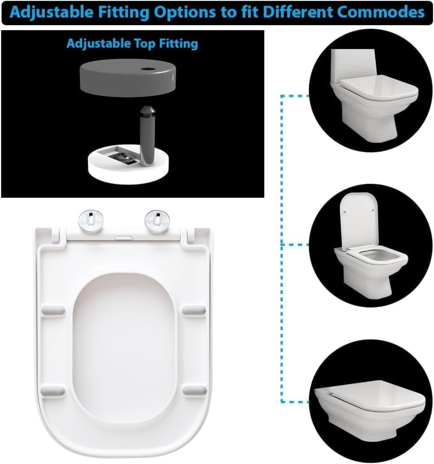 Detalle de UF Rectangular Soft Close Toilet Seat 44×36 cm 🚽