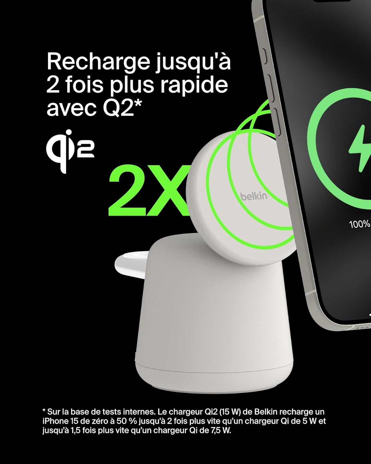 Detalle 2 de Belkin BoostCharge Pro Station 2-en-1 Qi2 Beige