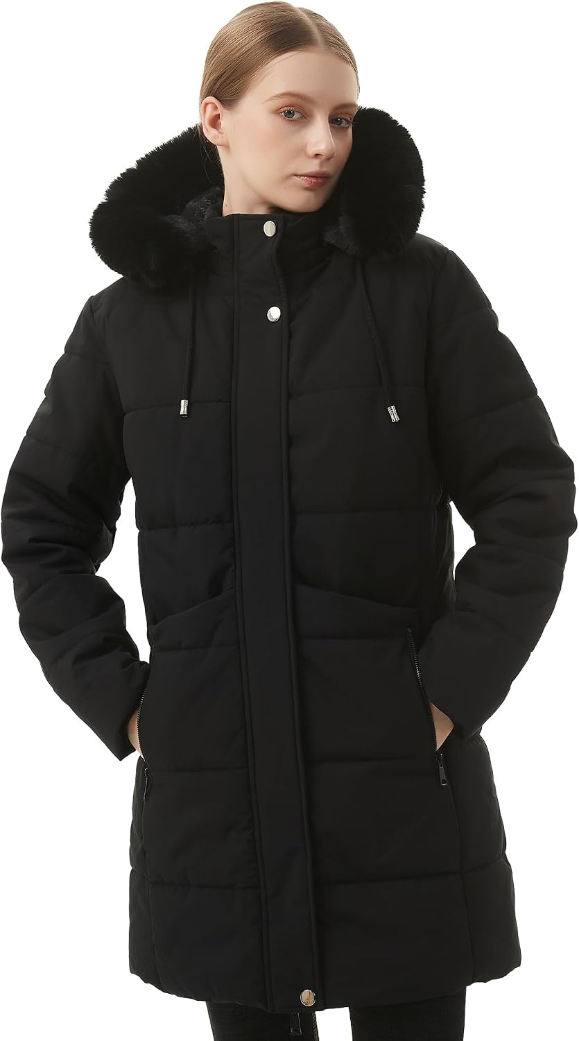 Detalle de MOERDENG Women's Long Winter Puffer Coat, Waterproof with Fleece Lining