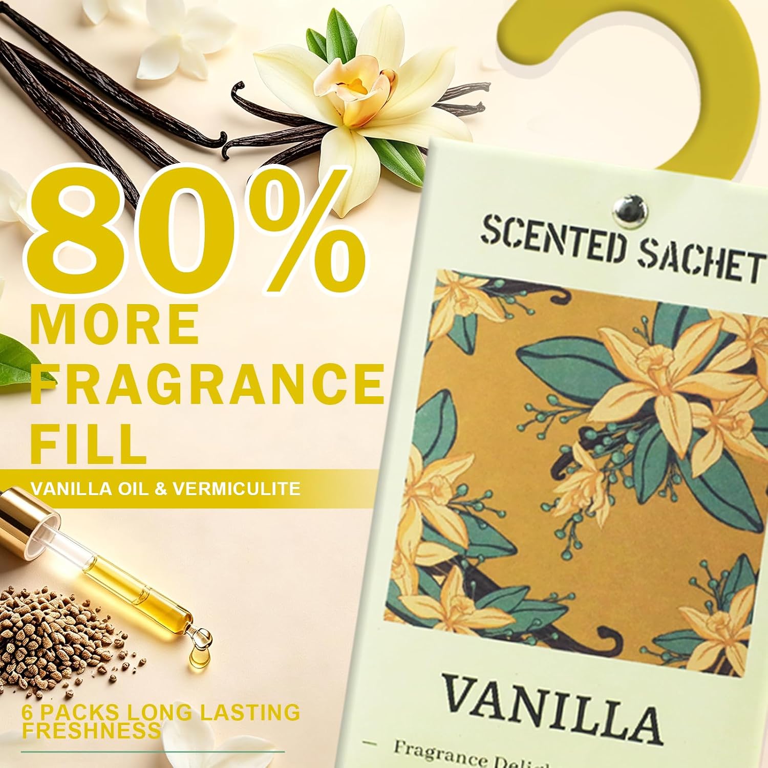 Detalle 2 de STRN Vanilla Scented Sachets, 6-Pack for Drawers, Closets and Small Spaces