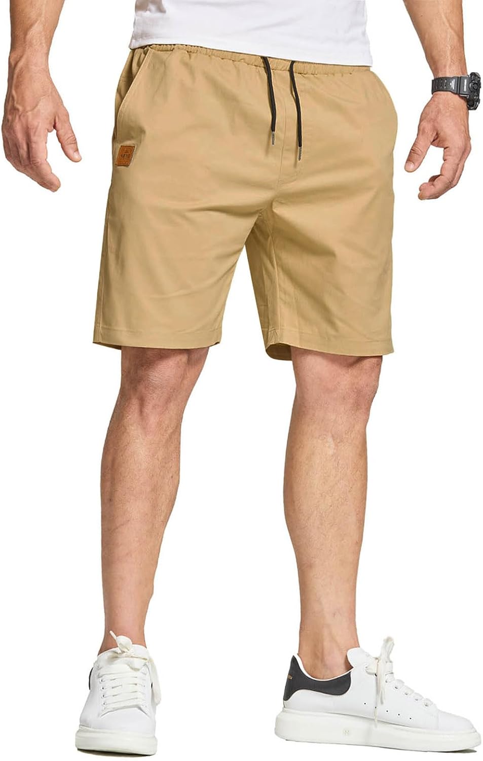 Detalle 2 de JustSun Men's Summer Casual Cotton Chino Shorts with Elastic Waist