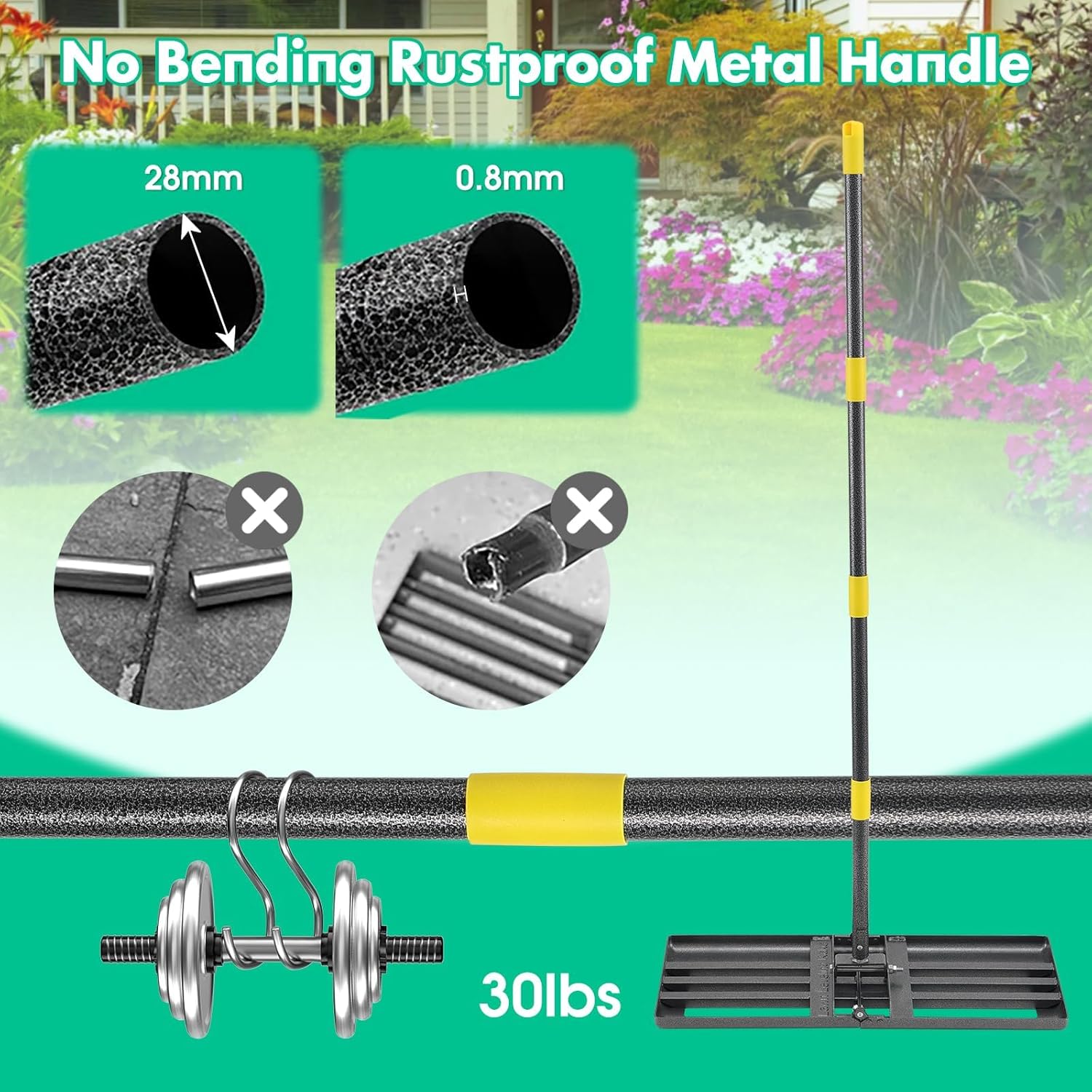 Thumbnail 4 de Rasenrechen Rasen Nivellierrechen Metall 182 cm – robustes, verstellbares Nivellierwerkzeug aus Edelstahl