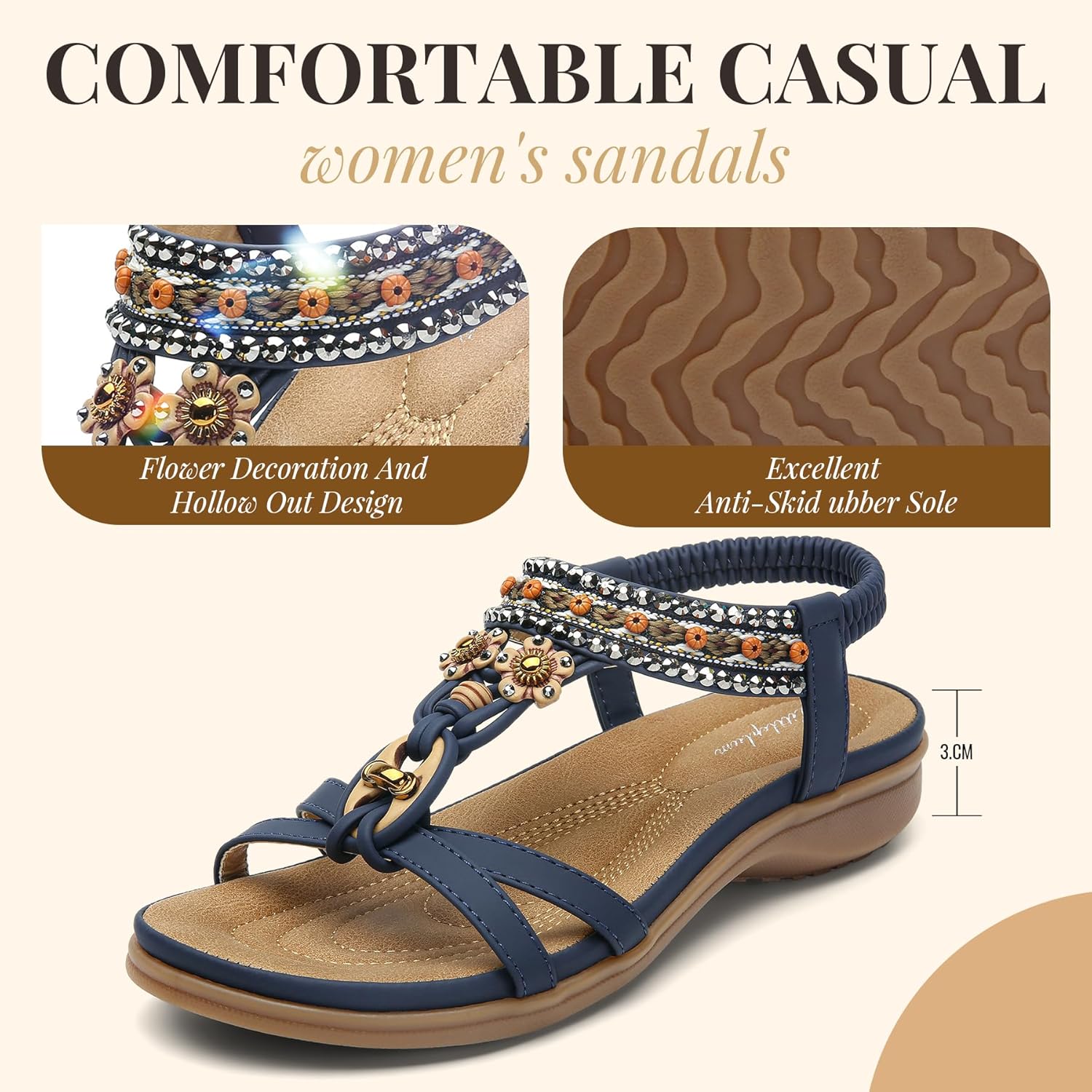 Thumbnail 5 de Littleplum Damen Sandalen Freizeit – Boho-Sandalette mit Strass & Strassperlen