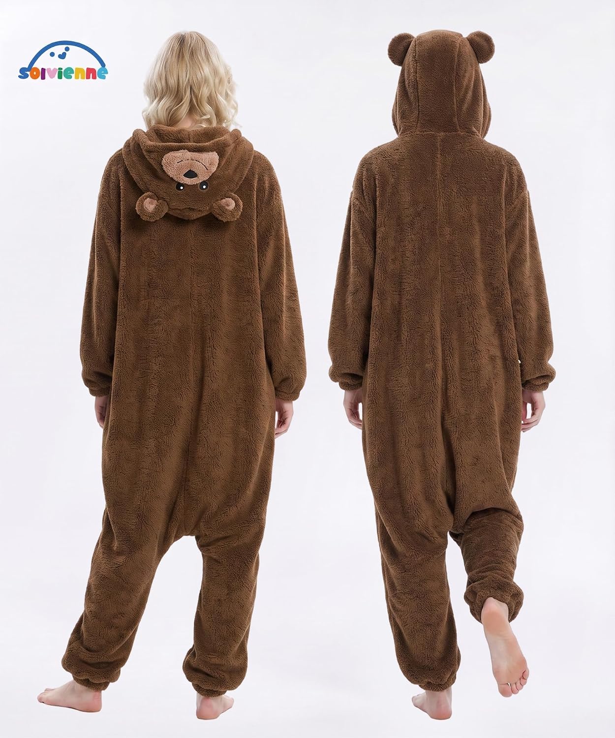 Detalle 2 de Solvienne Adult Onesie Halloween Costume, Plush Zip-Up Pajamas with Pockets