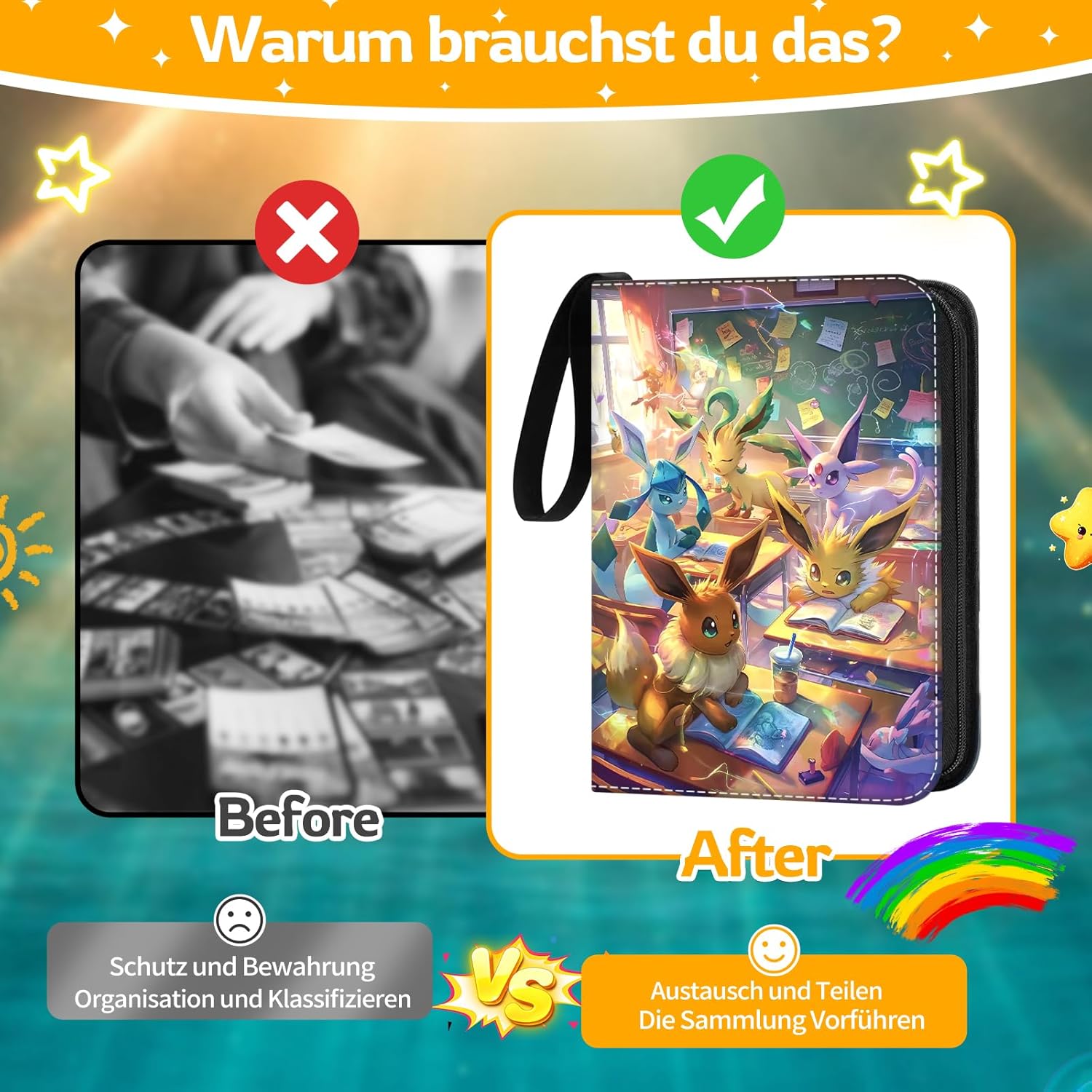Thumbnail 5 de ZZKW Sammelkarten-Album mit Reißverschluss (50 Seiten, bis 400 Karten) – wasserdichtes Card Binder
