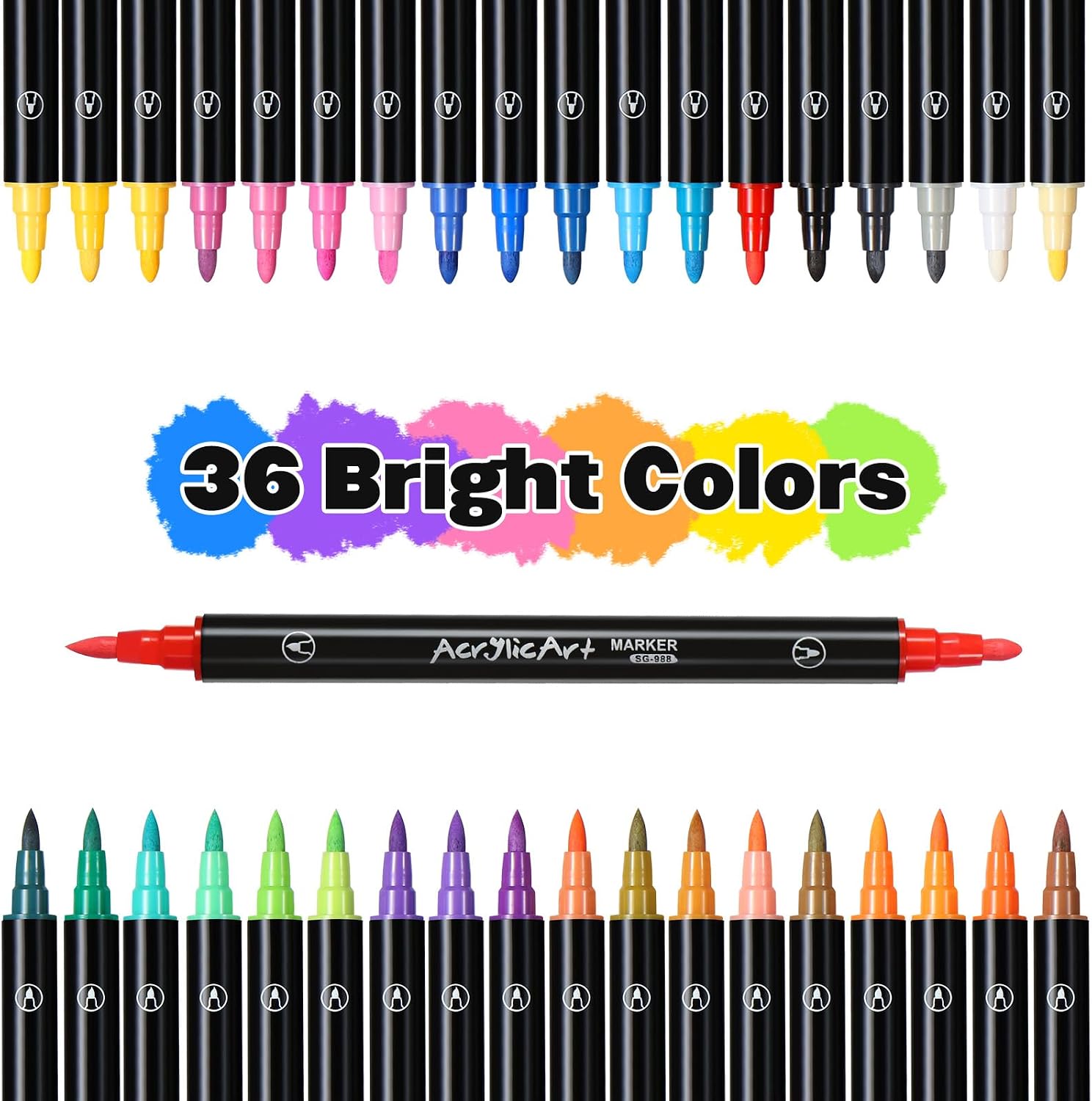 Thumbnail 1 de Diboniur 36 Colori Pennarelli Acrilici a Doppia Punta – Set completo per diverse superfici
