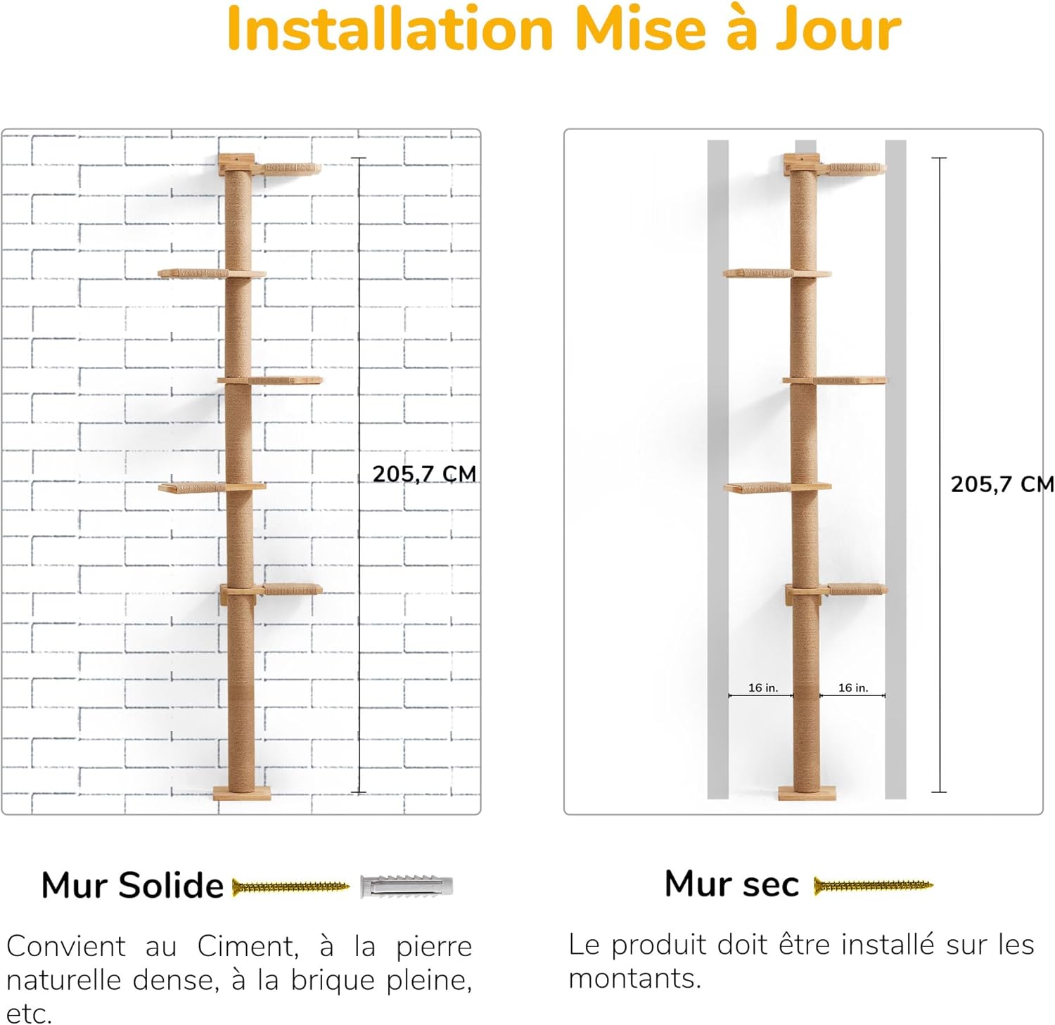 Thumbnail 5 de FUKUMARU Arbres à Chat mural Wall Jungle 205,7 cm : 5 étages, griffoir rotatif et plateformes pivotantes