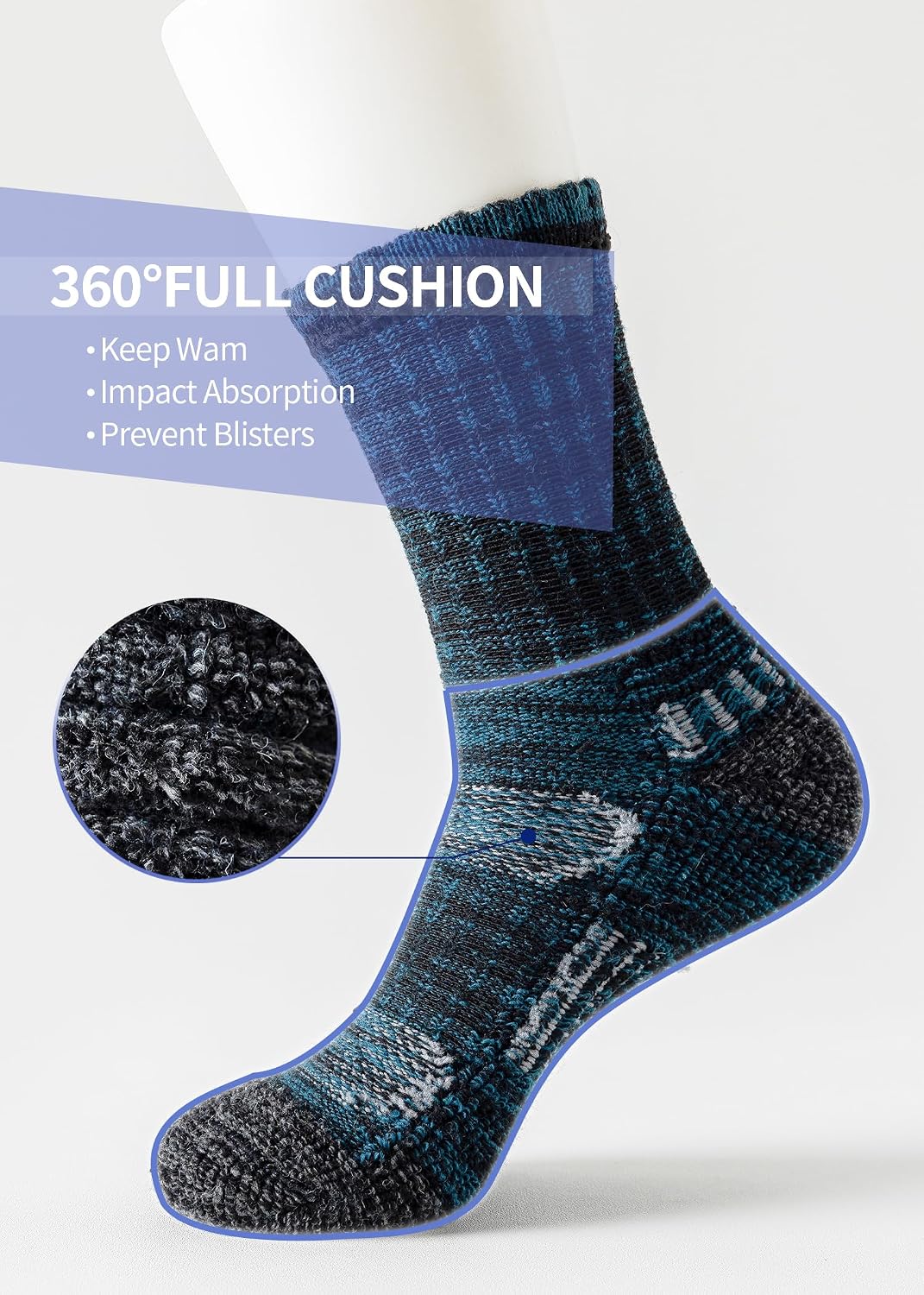 Detalle 2 de Huuwi Men's Merino Wool Crew Socks