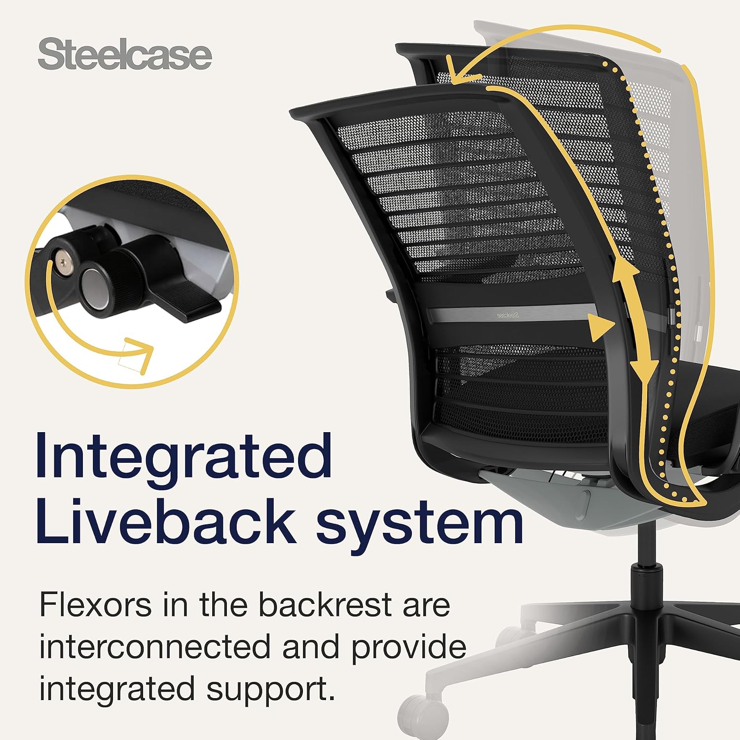Detalle de Steelcase Think ergonomic office chair with LiveBack lumbar support, 4D armrests (sustainable design, black) – made in Europe