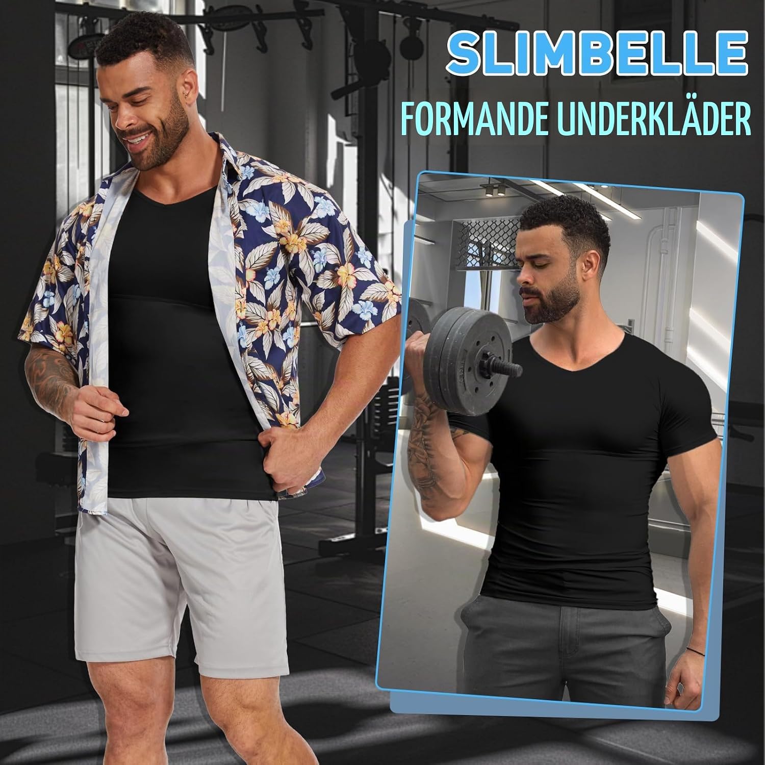 Detalle 1 de SLIMBELLE kompressionströja för män – V-ringad, elastisk magkontroll