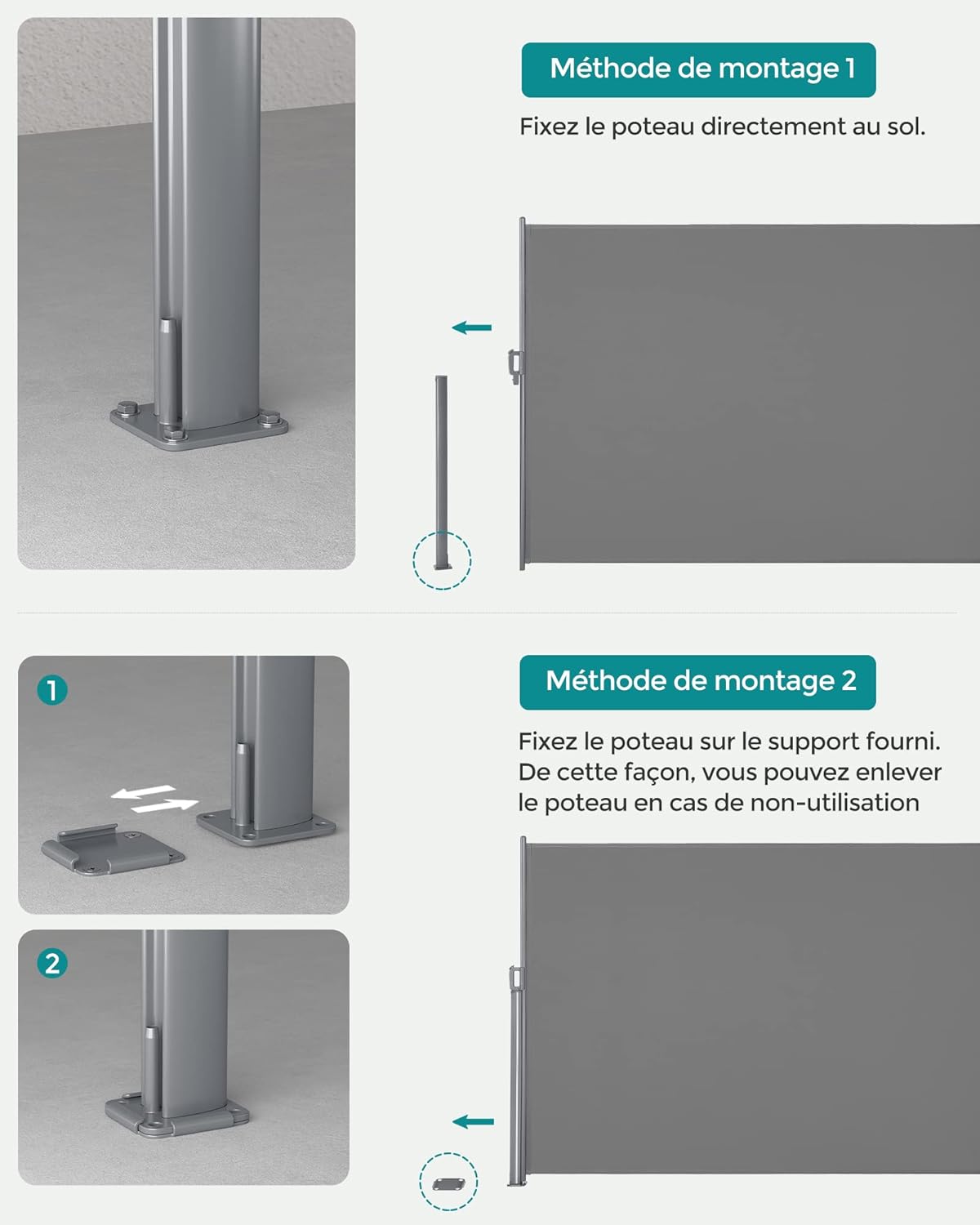 Thumbnail 6 de Store latéral extensible SONGMICS en aluminium, 200 x 400 cm (brise-vue, occultant) pour balcon et terrasse