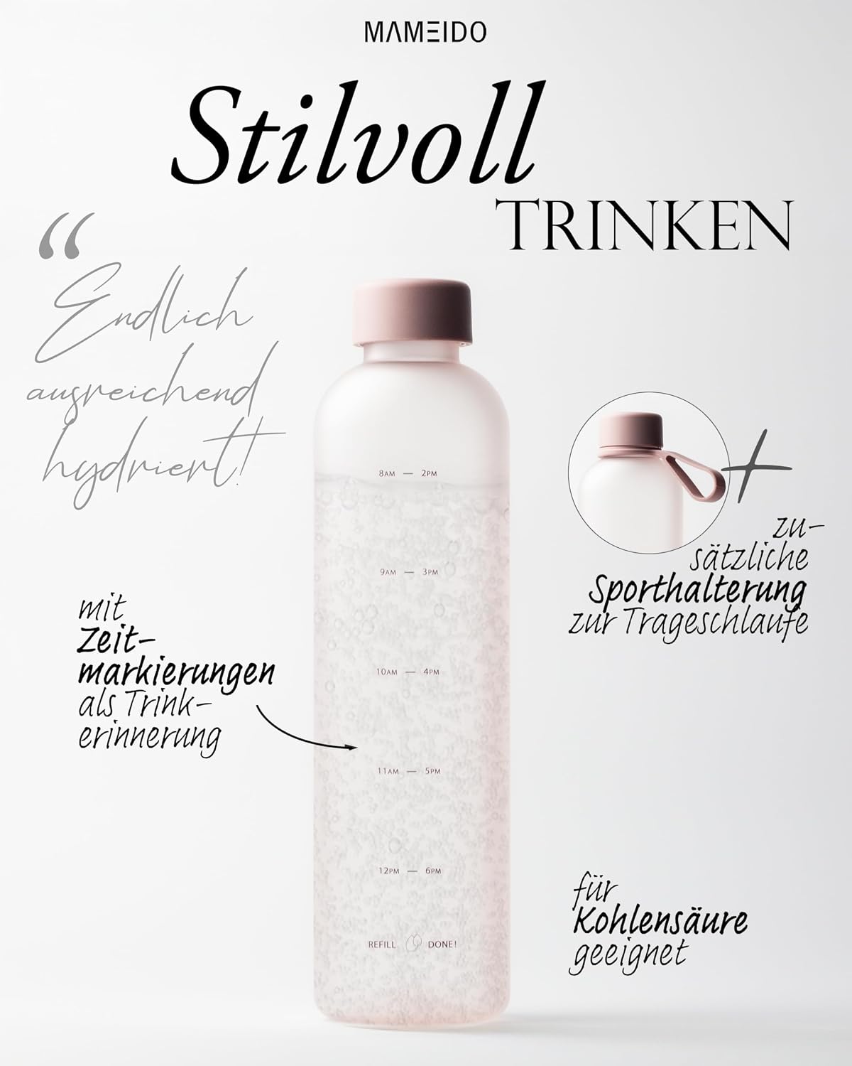 Detalle 2 de MAMEIDO Trinkflasche mit Zeitmarkierung 1 l Rosé Quartz