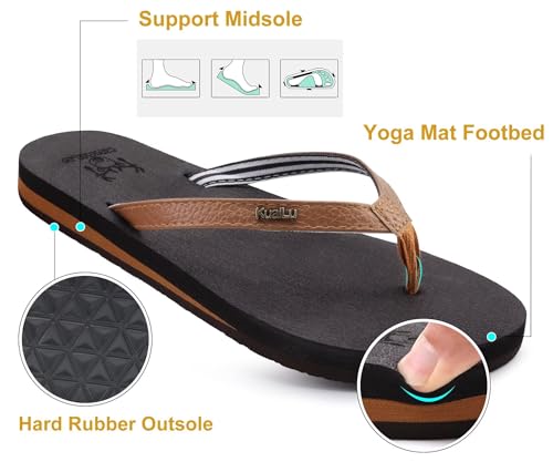Thumbnail 5 de KuaiLu Women's Arch Support Flip Flops: Cushioned Leather Sandals for All-Day Comfort
