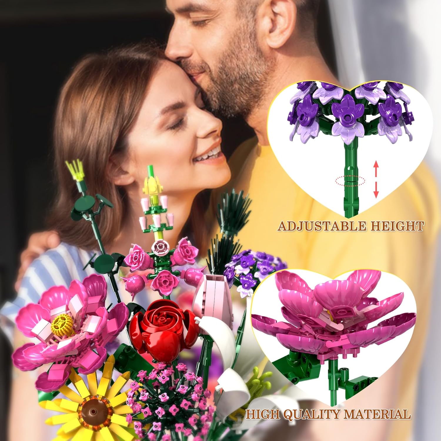 Detalle de Fête des Mères: Set bouquet de fleurs artificielles — 699 pièces, 10 variétés, décoration DIY pour maison et bureau