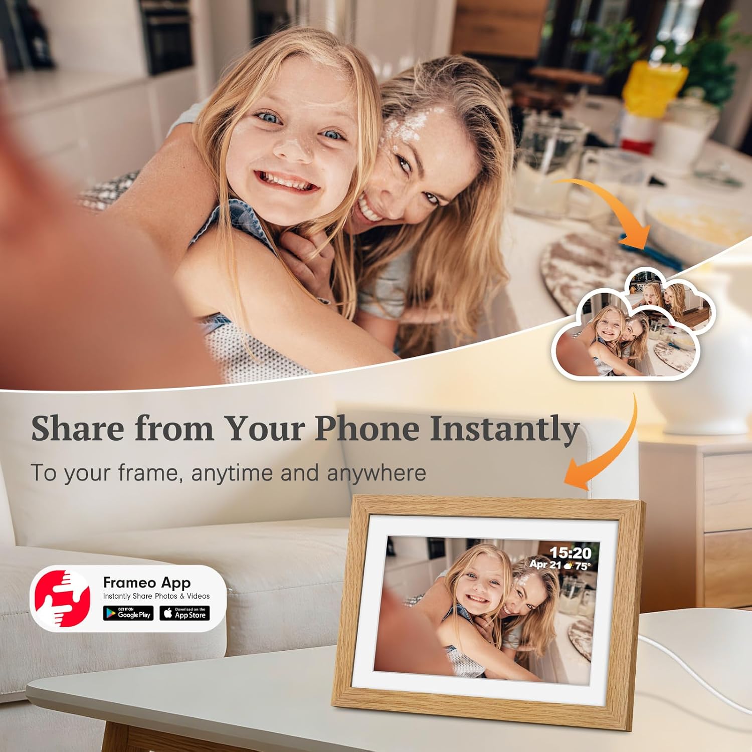 Detalle de Frameo 10.1in Digital Photo Frame with Oak Wood Frame