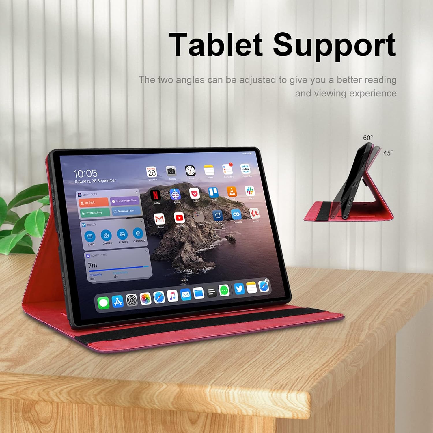 Thumbnail 3 de CXTCASE Hülle für Samsung Galaxy Tab S7 / S8 / S9 – Weinrot, PU-Leder Folio mit Standfunktion und Kartenfach