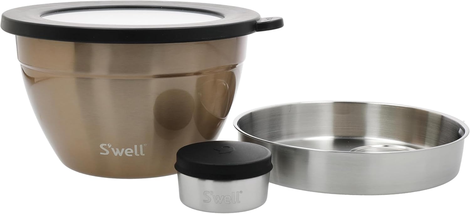 Detalle de S'well Pyrite Salad Bowl Kit, 1.9L Stainless Steel with Removable Tray
