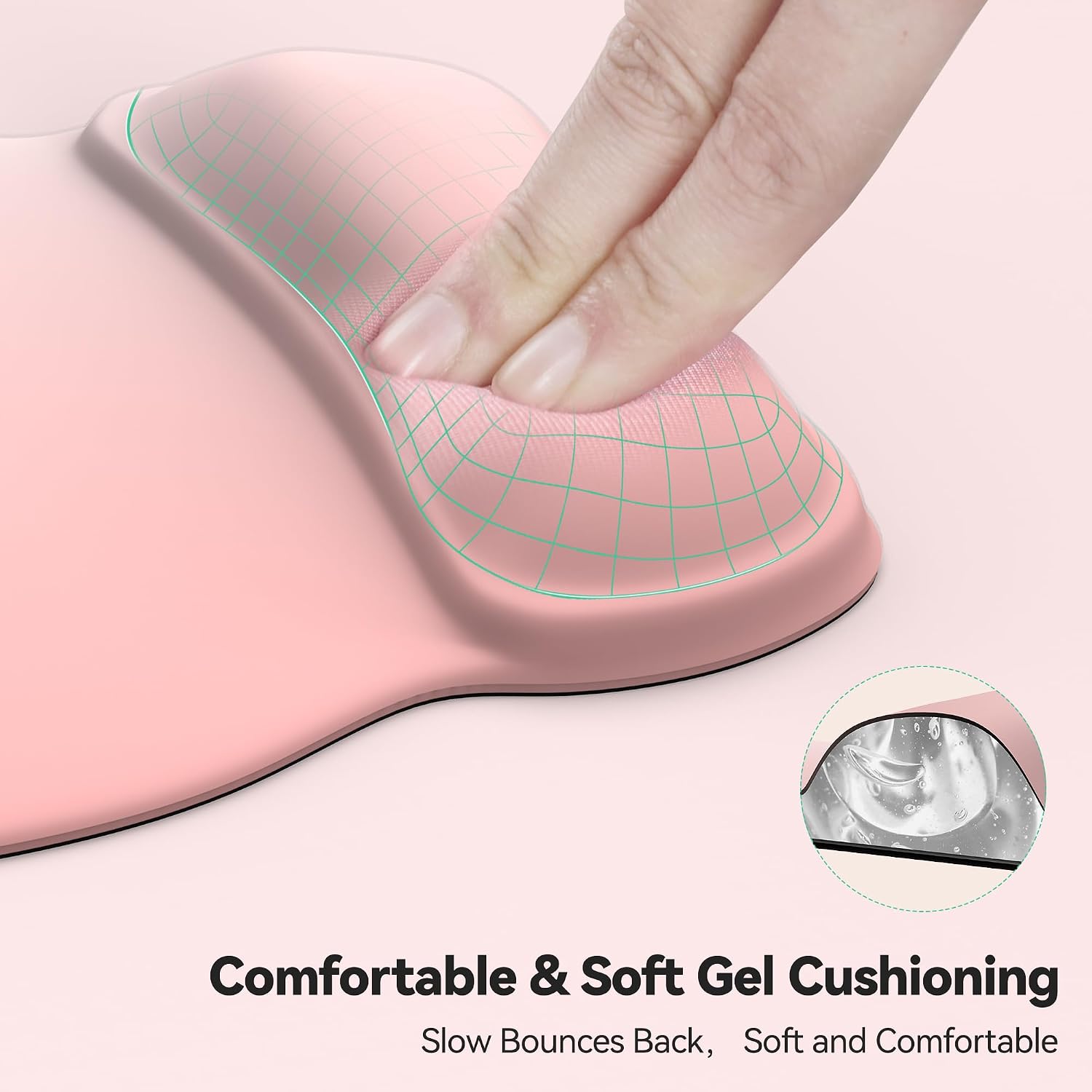 Detalle de TECKNET Gel Ergonomic Mouse Pad with Wrist Rest, Pink, Non-Slip PU Base
