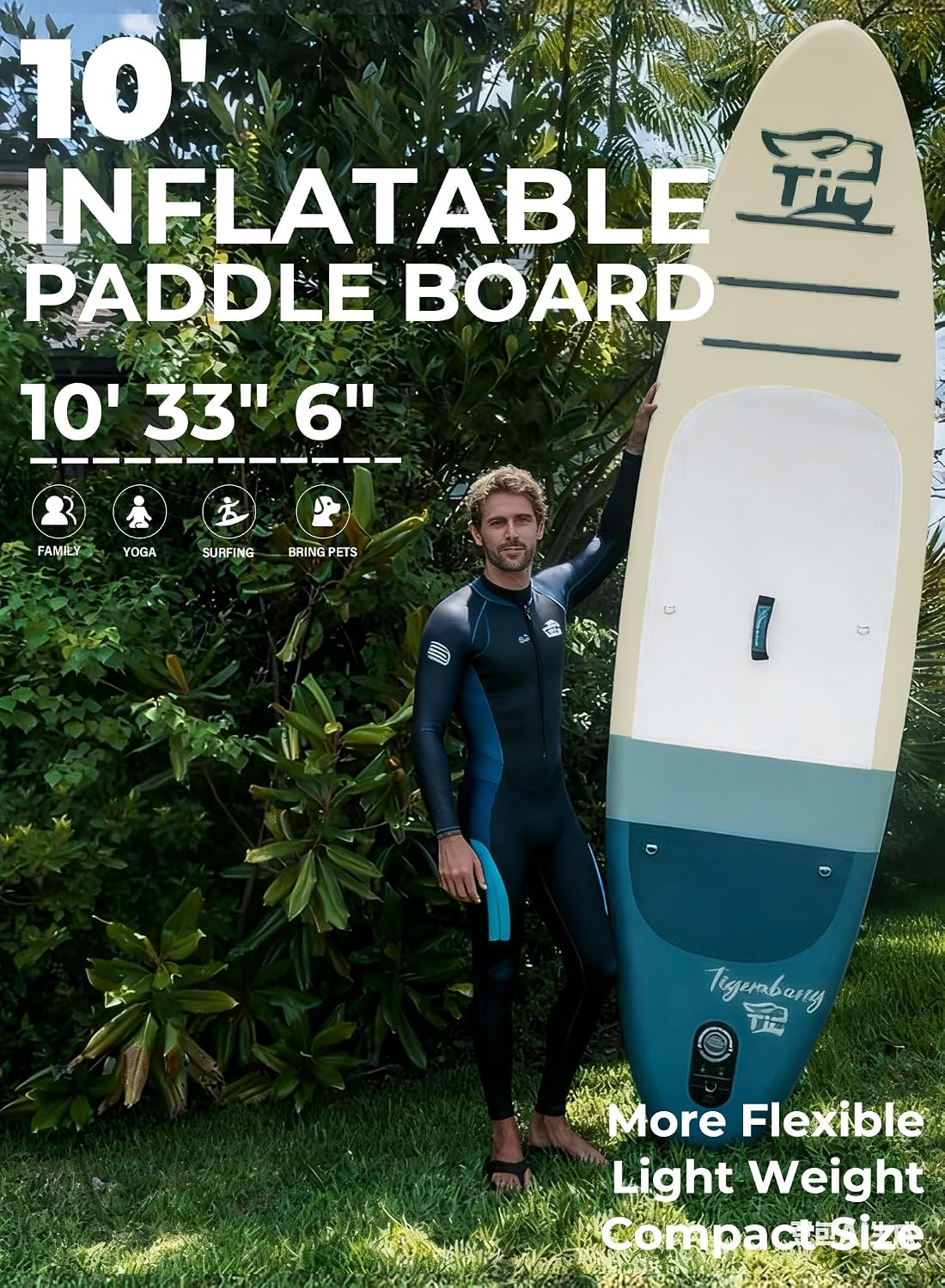 Detalle de TIGERXBANG Tavola SUP Gonfiabile Sunny Wave 305 x 84 x 15 cm — Kit completo con Pagaia, tre pinne, zaino e accessori