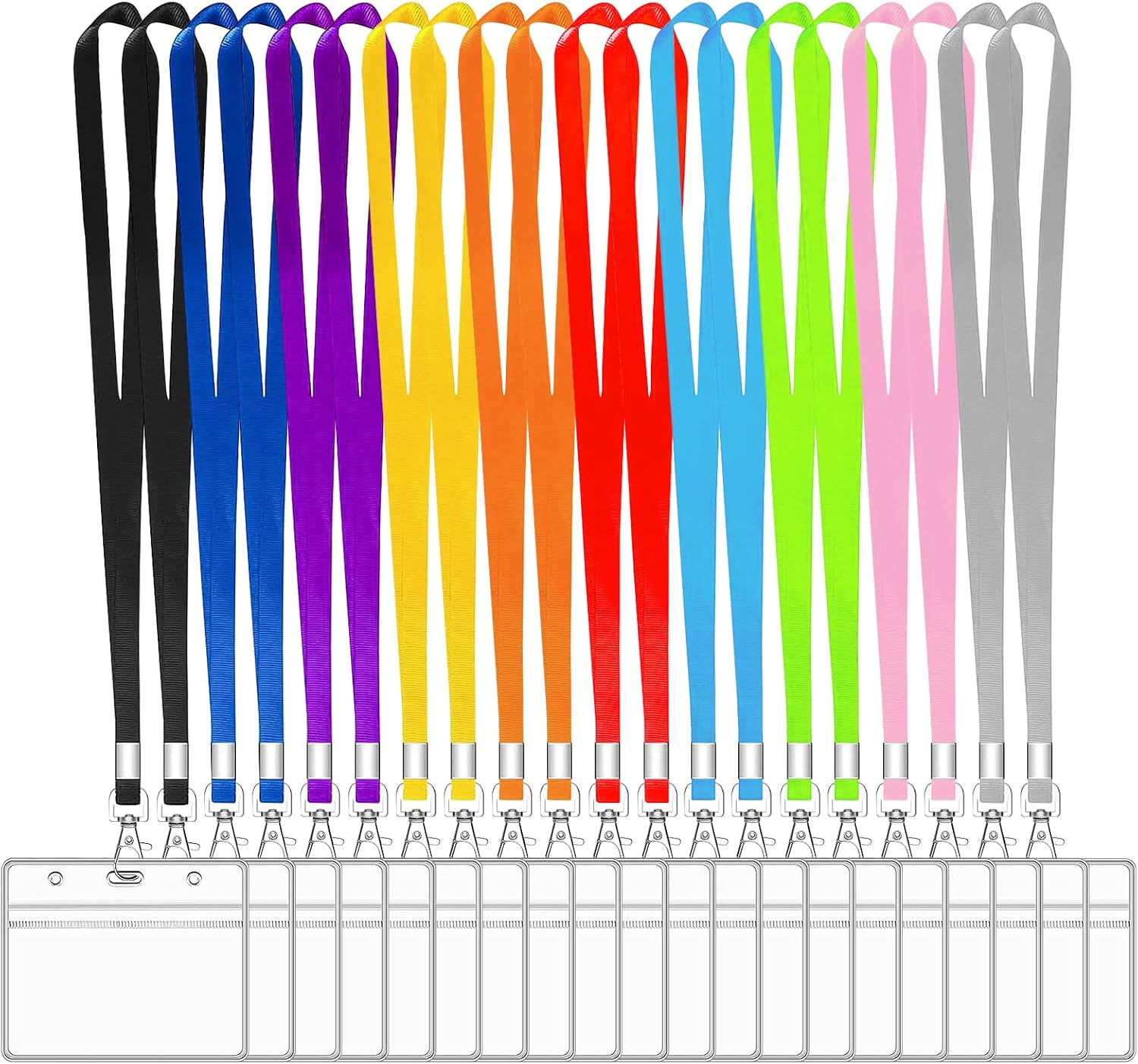 XHDA 20-pack colourful neck lanyards with clear PVC card holders (for ID cards and staff)