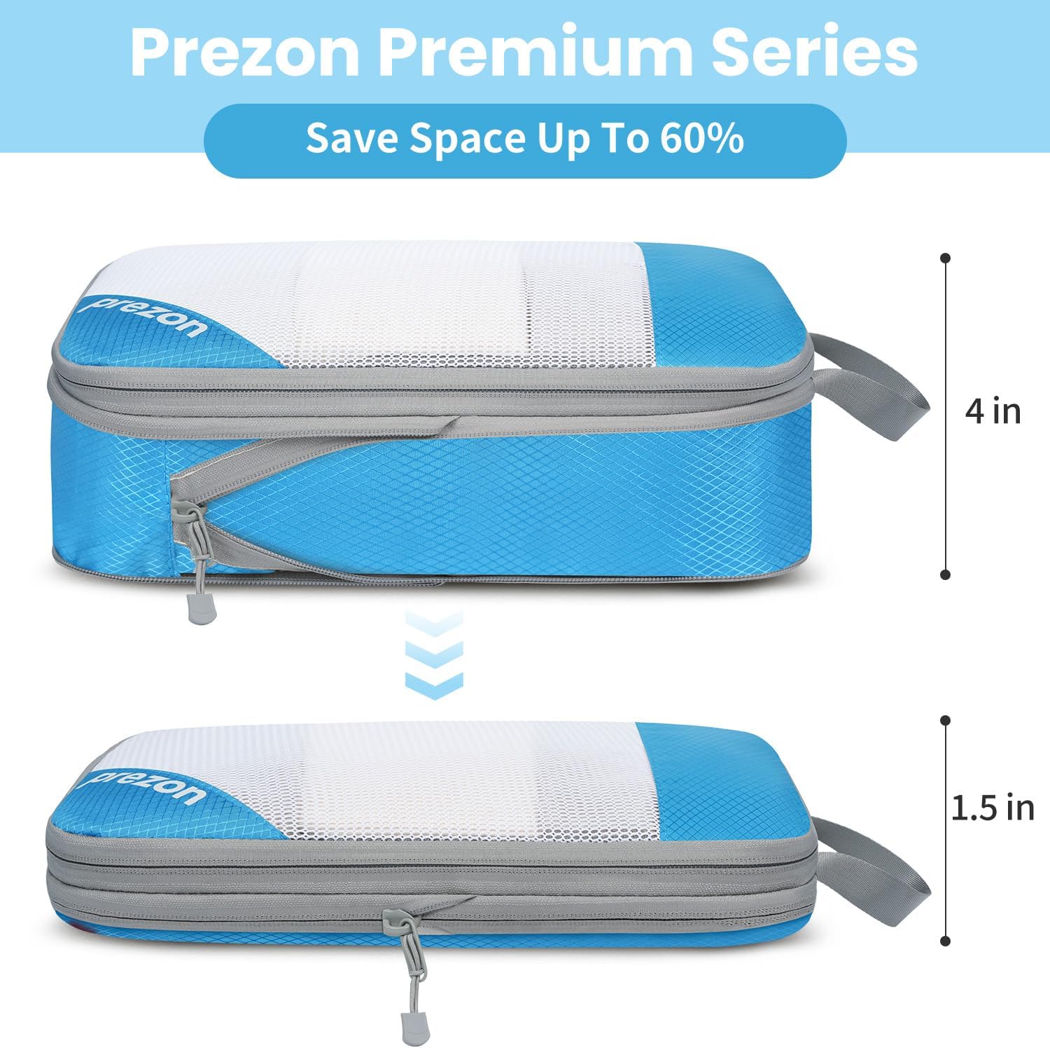 Detalle de Prezon Versatile 6-Set Compression Hollow Packing Cubes (maille transparente, bleu) pour gagner de la place dans vos bagages