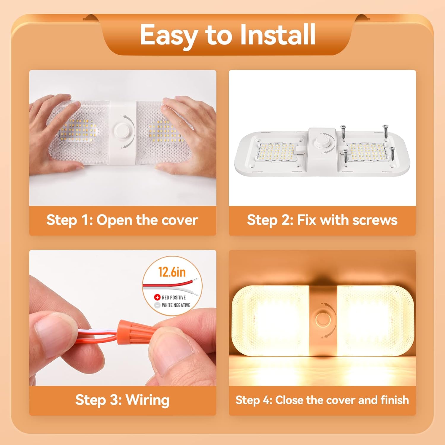 Thumbnail 3 de LILTSDRAE RV Lights Interior 1700LM: 4-Pack 12V Dome Lights with Crystal Finish and 3 Color Temps