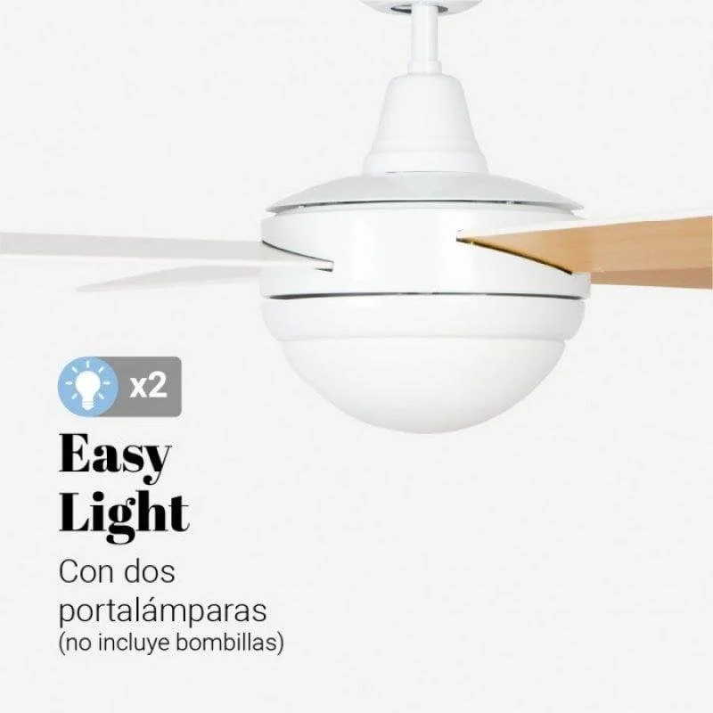 Detalle 2 de Universal Blue Siroco: Ventilador de Techo con Luz y Mando 70W (Madera/Blanco)