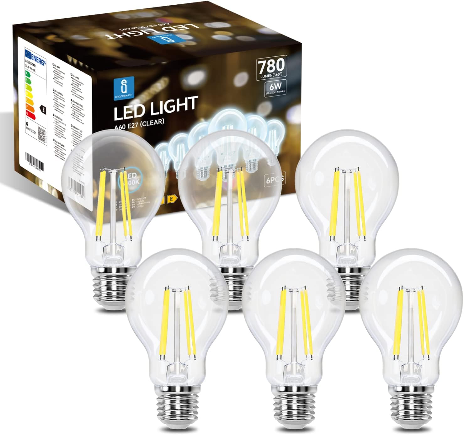 Detalle de Aigostar Bombilla LED E27 Edison 6W 780 lm