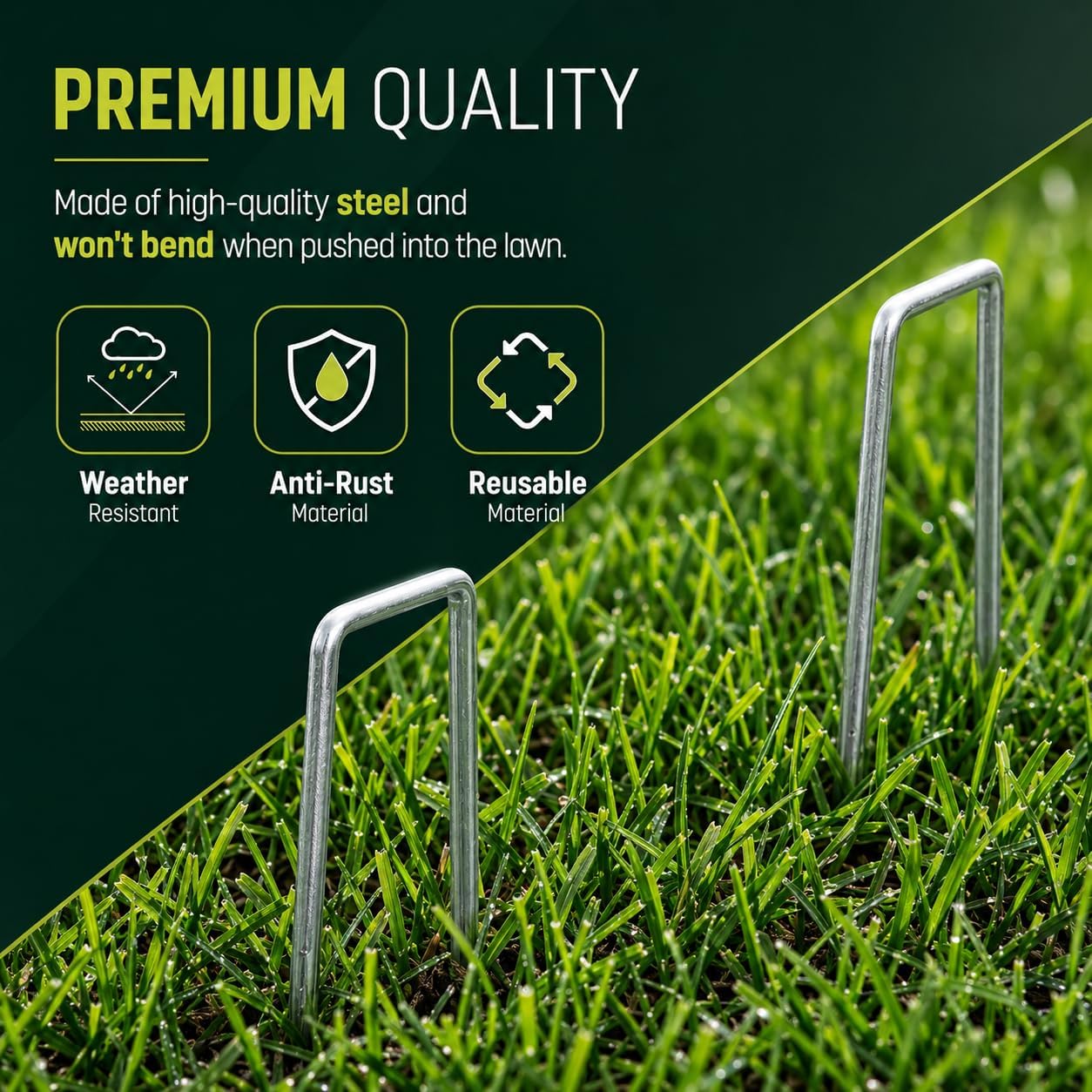 Thumbnail 4 de Keplin 15cm U-Shaped Metal Garden Pegs (100 Pack) – Heavy-Duty, Galvanised Rust-Resistant Stakes