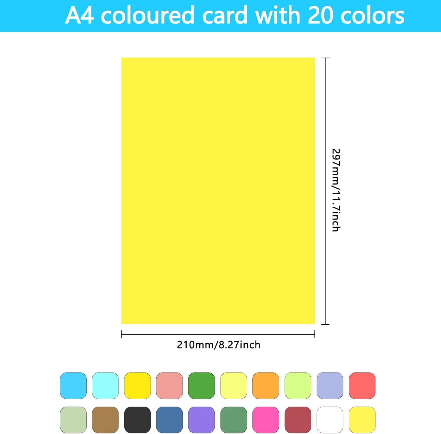 Thumbnail 1 de A4 Coloured Card Pack of 100 Sheets – Assorted Colours, 230gsm Craft Paper
