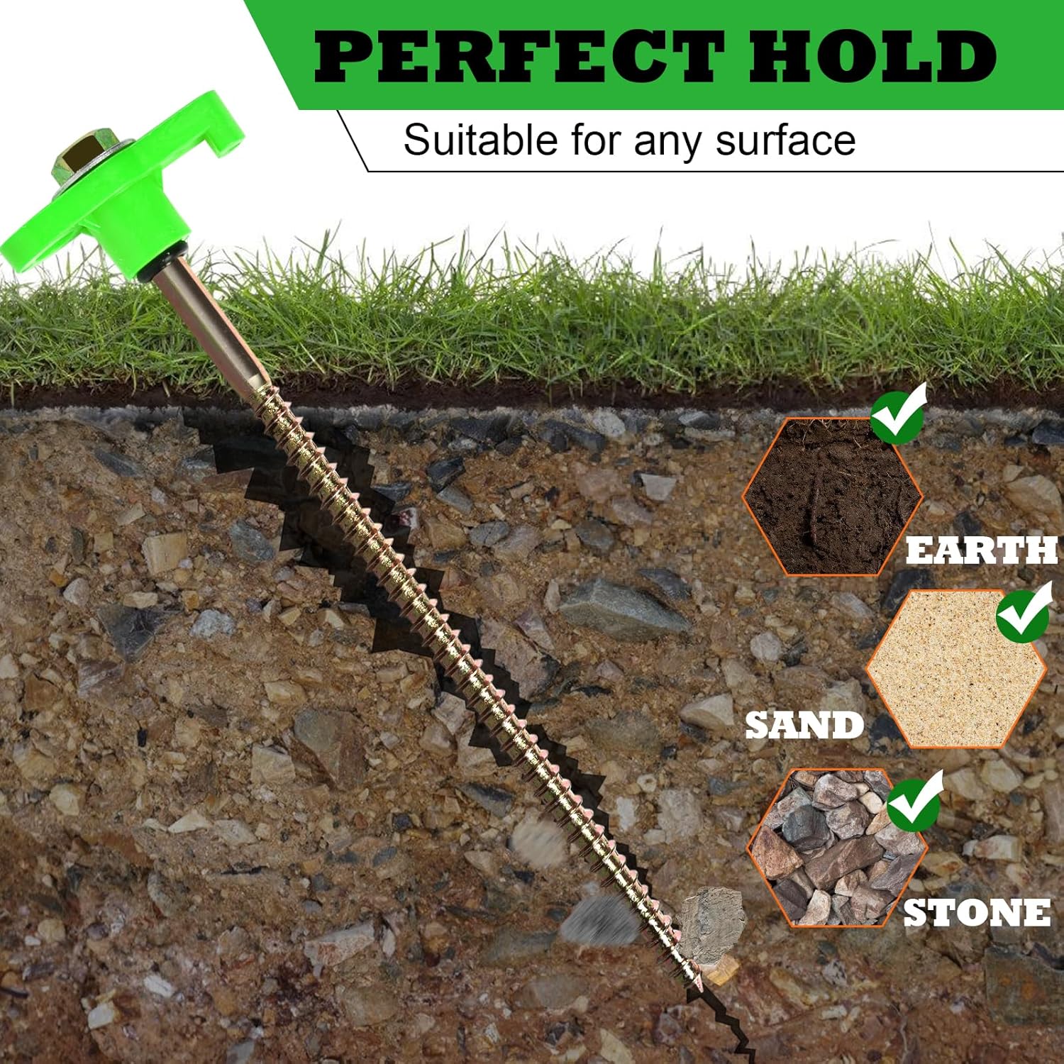 Thumbnail 1 de OFFOF 12 Pack Heavy Duty Metal Tent Pegs – Rotating Threaded Ground Anchors
