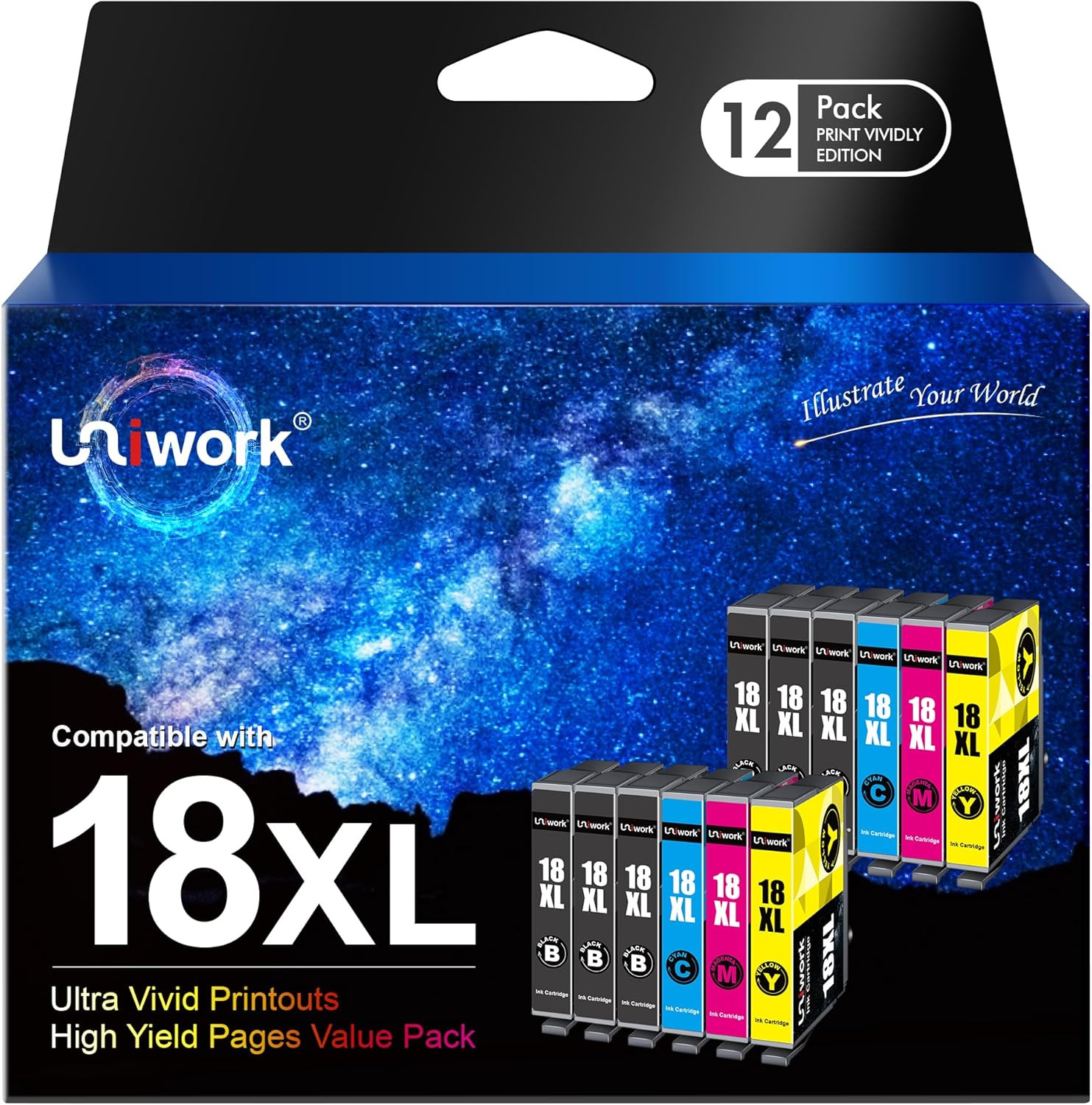 Detalle de Uniwork 18 XL (18XL) Tintenpatronen kompatibel für Epson Expression Home – 12er-Set