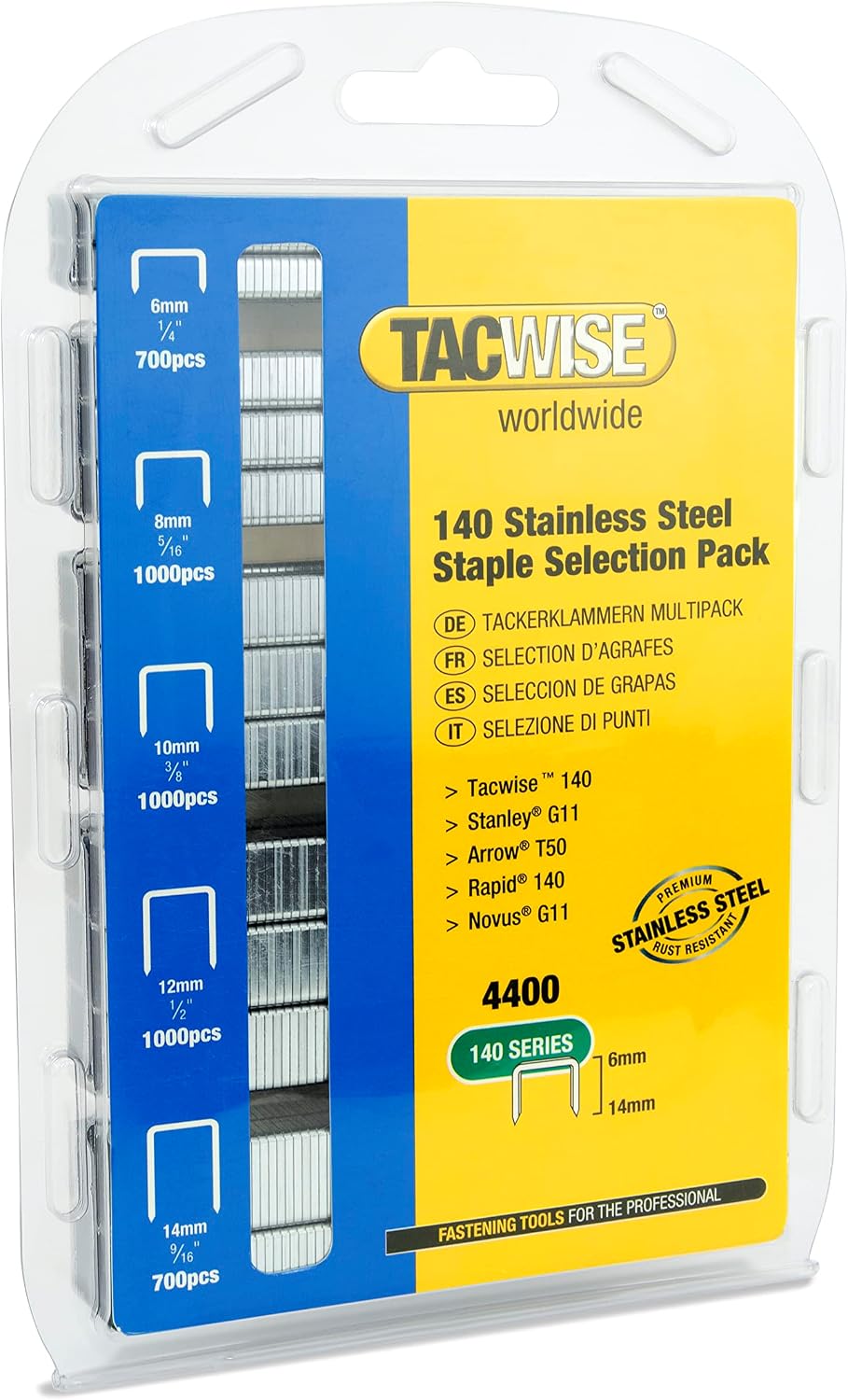 Detalle de Tacwise 1341 – Assortiment d’Agrafes Type 140/6-14 mm en Acier Inoxydable, Lot de 4400