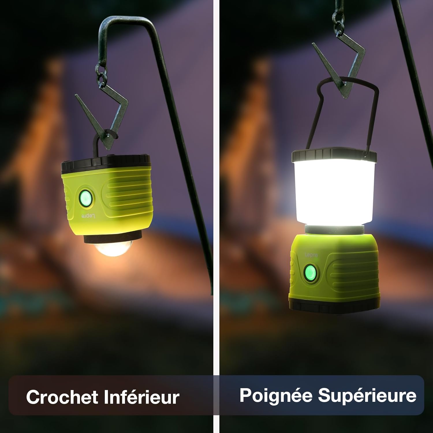 Thumbnail 4 de Lepro Lampe Camping Rechargeable 1300 lumens, 4 modes et intensité variable (avec batterie externe 3600 mAh) — étanche IPX4