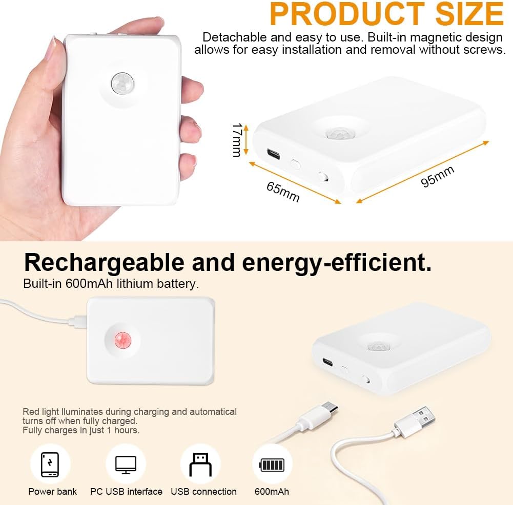 Detalle de AUAUY 5497978 trapverlichting met bewegingssensor, RGB en USB-C