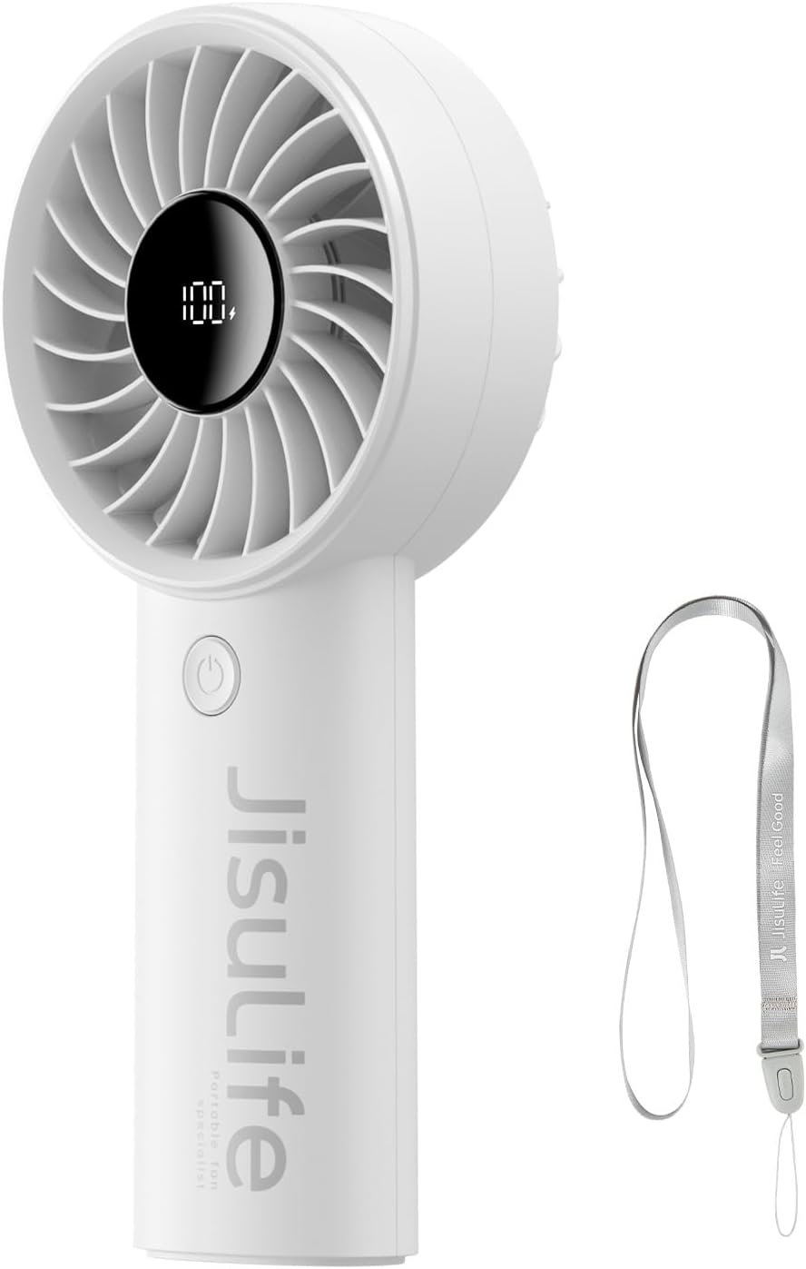 Detalle de JISULIFE LIFE4 handventilator, 5 standen, 5000 mAh en led-display