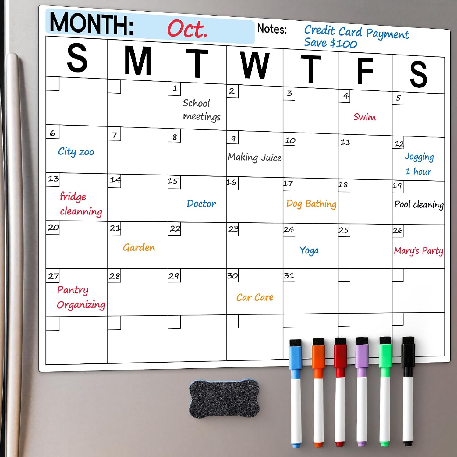 Thumbnail 1 de VITEVER 10HB-CAAR1 Magnetic Monthly Calendar Whiteboard, 14 x 11 in, 6 Markers