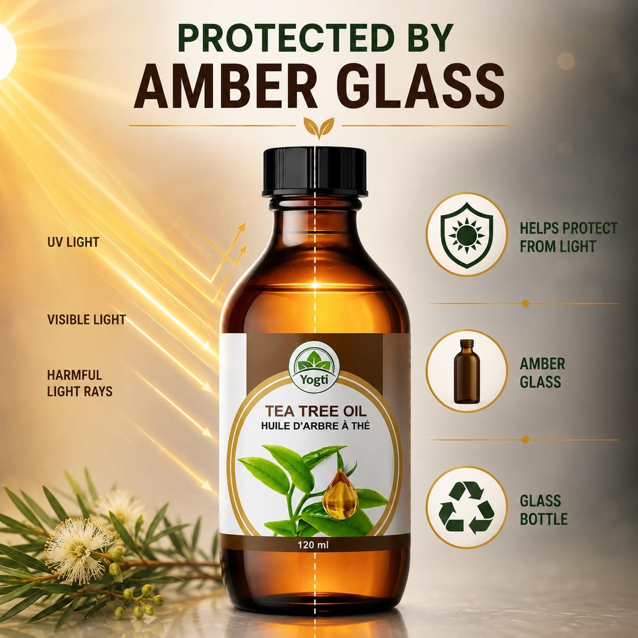Detalle de Yogti Yogti-488 Tea Tree Essential Oil, 120 ml, Australian and Steam Distilled