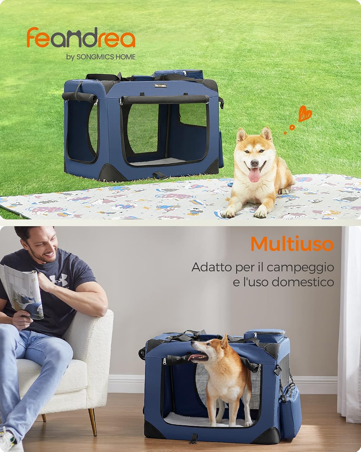 Detalle de FEANDREA Trasportino per Cane, Gabbia Pieghevole L (70 x 52 x 52 cm) in Blu Scuro PDC70Z