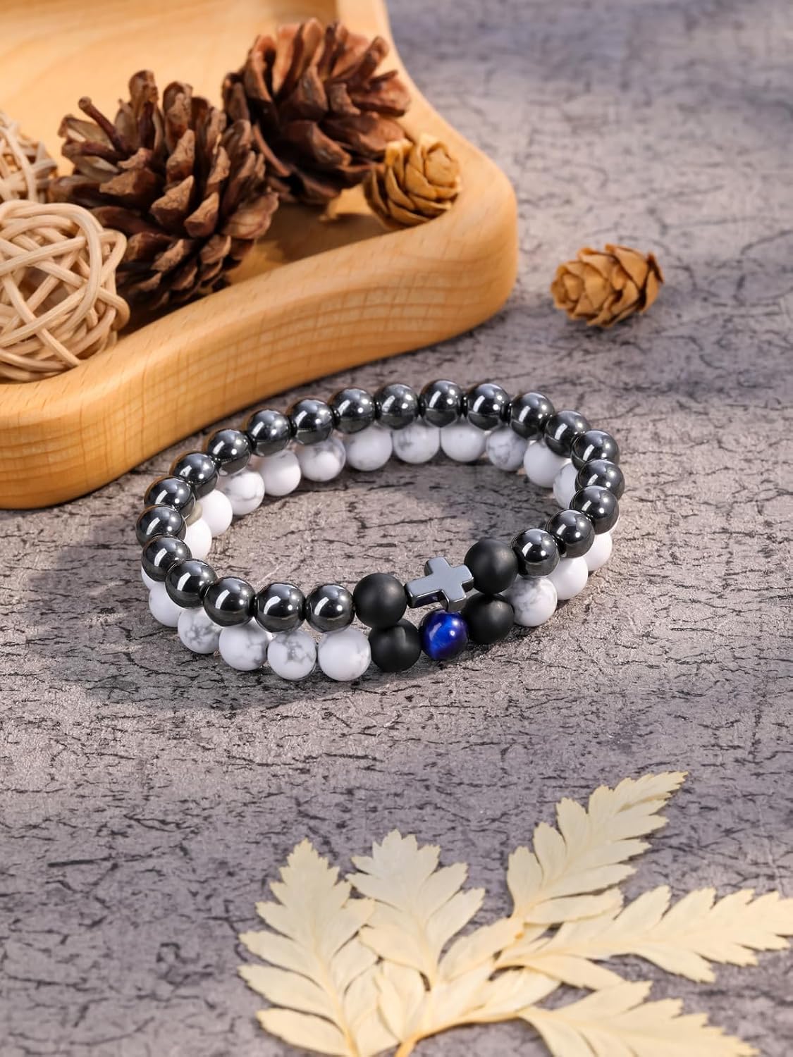 Detalle de JSDDE Tiger Eye Bracelet For Men: Natural Stone Bead Set