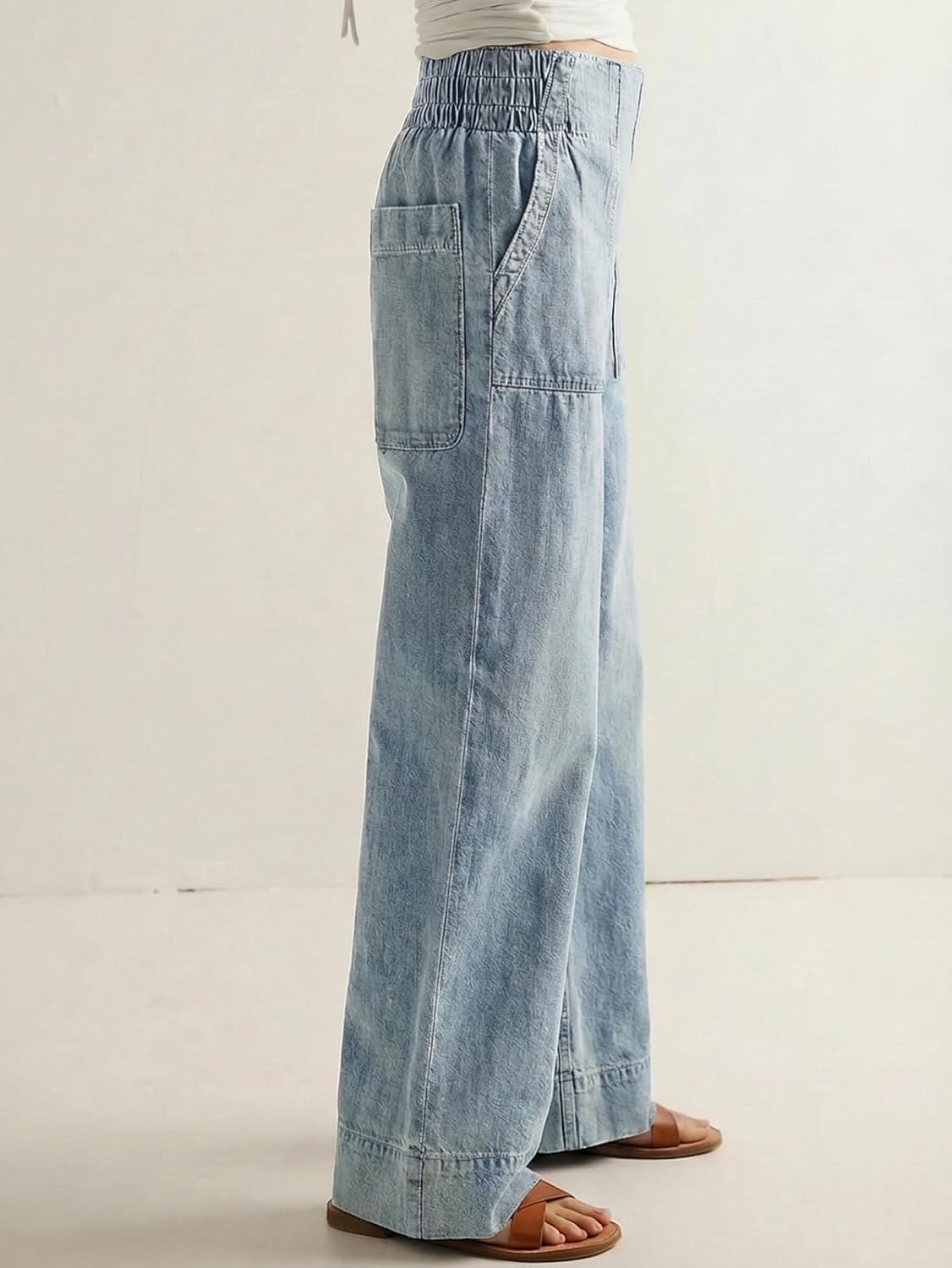 Detalle de Vidiva Women's Wide Leg Jeans: Soft Baggy Pull-On Denim for Effortless Y2K Vibe