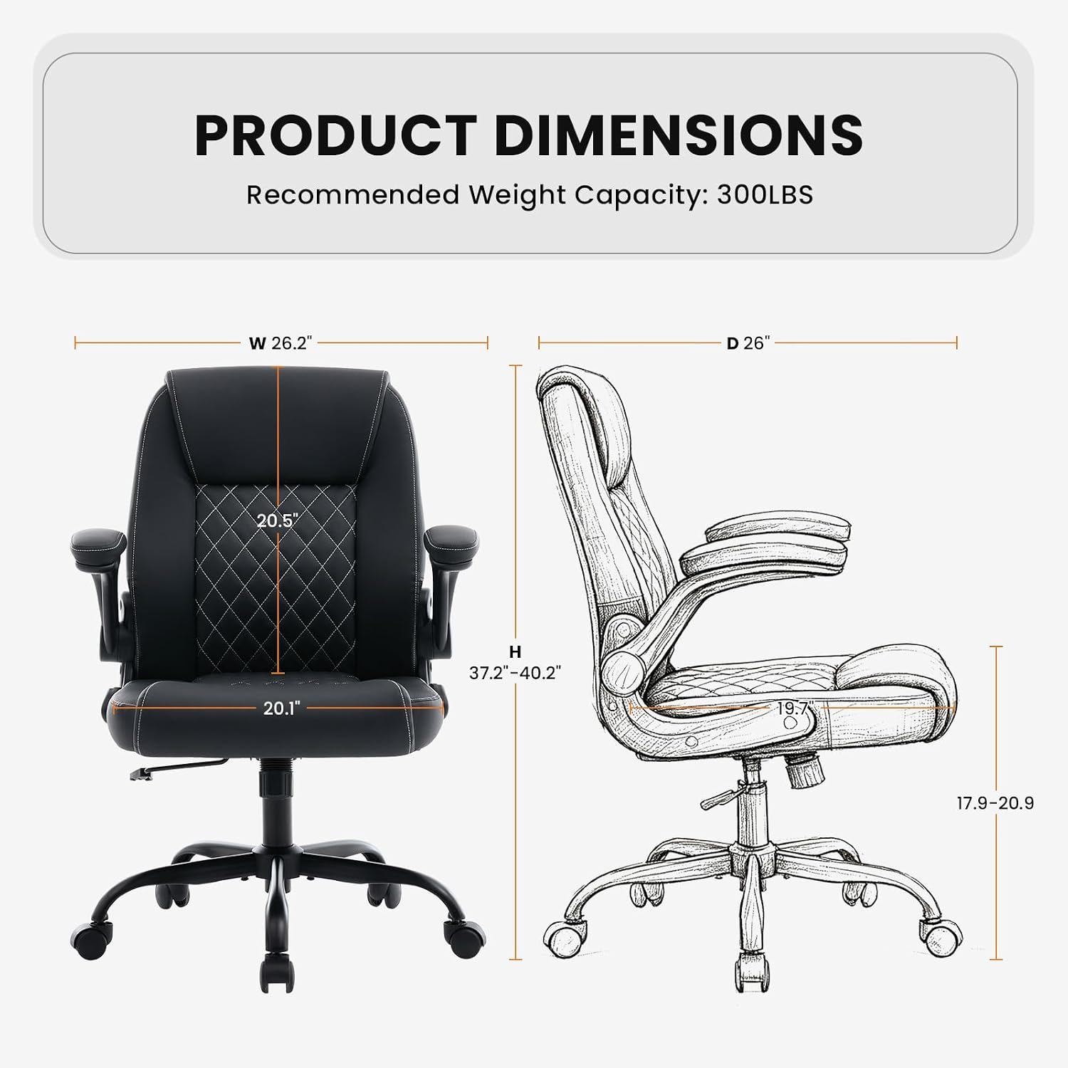 Thumbnail 2 de Deroavixe YZ-5272-BLK-US Executive Office Chair, PU Leather, Flip-Up Arms