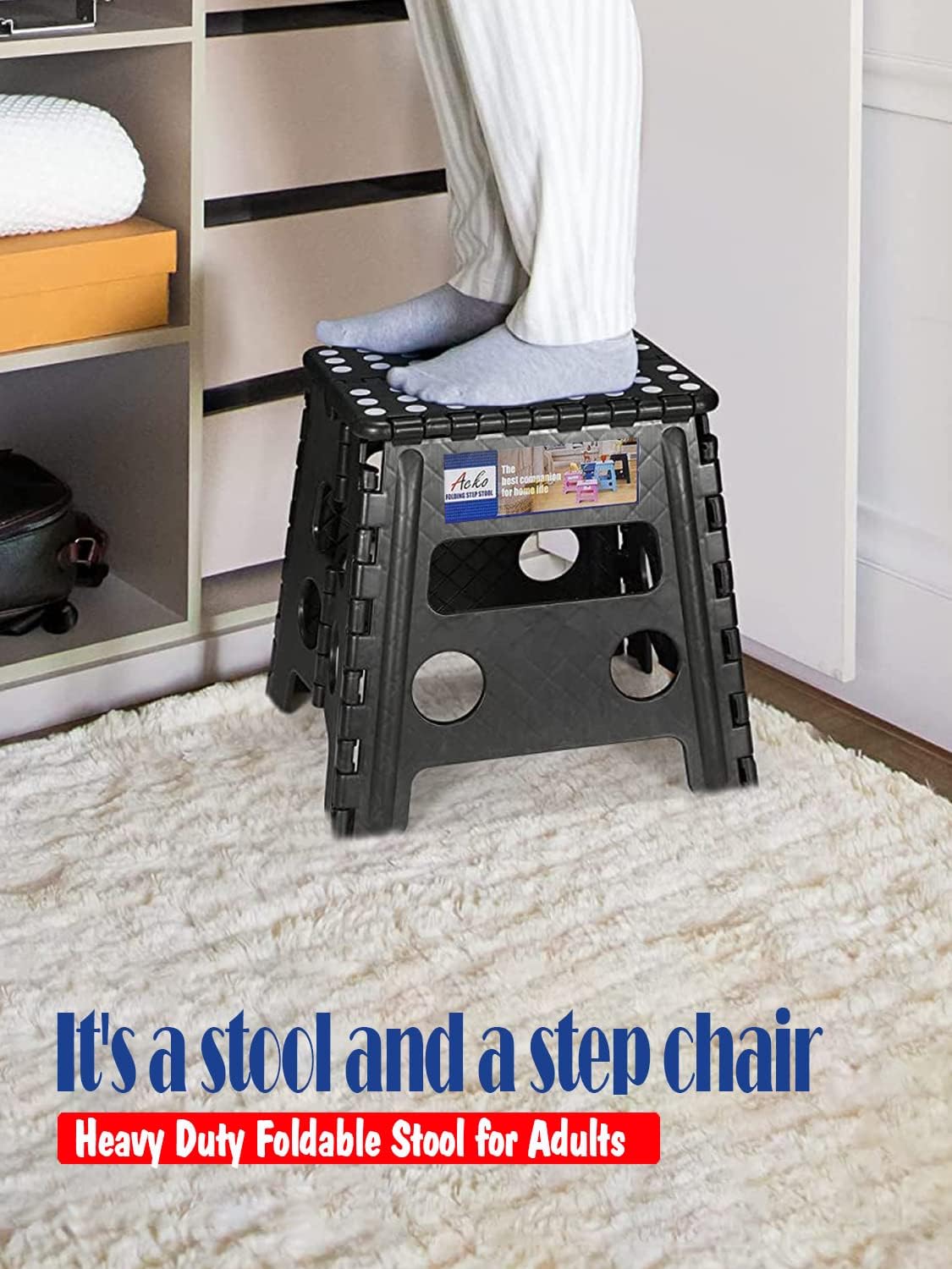 Thumbnail 2 de ACKO Folding Step Stool 13 Inch (Up to 300 lbs) — Sturdy, Collapsible, Non-Slip Step Stool with Handle
