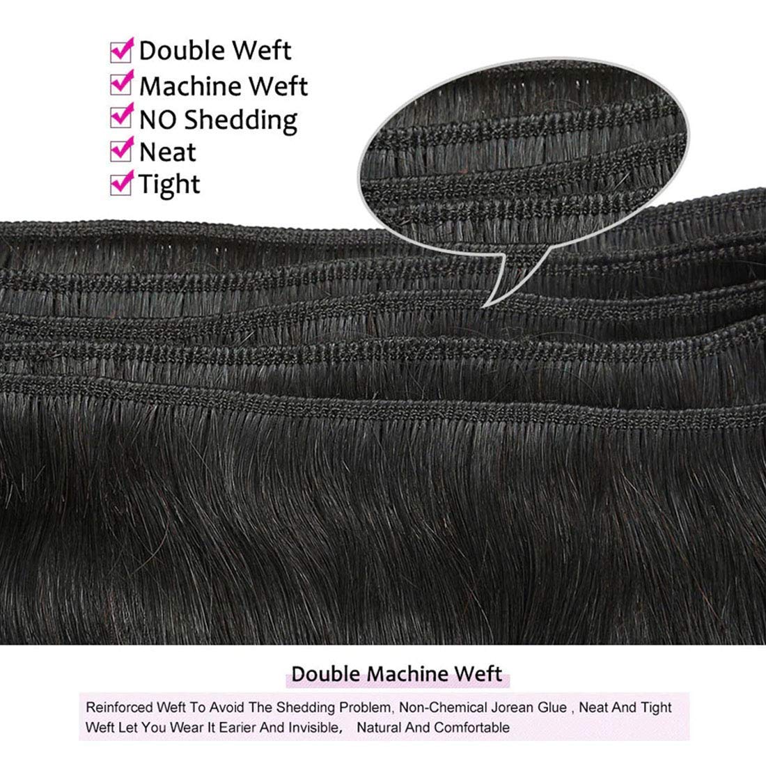 Detalle 2 de Liang Dian 12 Inch Brazilian Virgin Hair Bundles — 4-Pack 12A Straight, 100% Unprocessed Human Hair