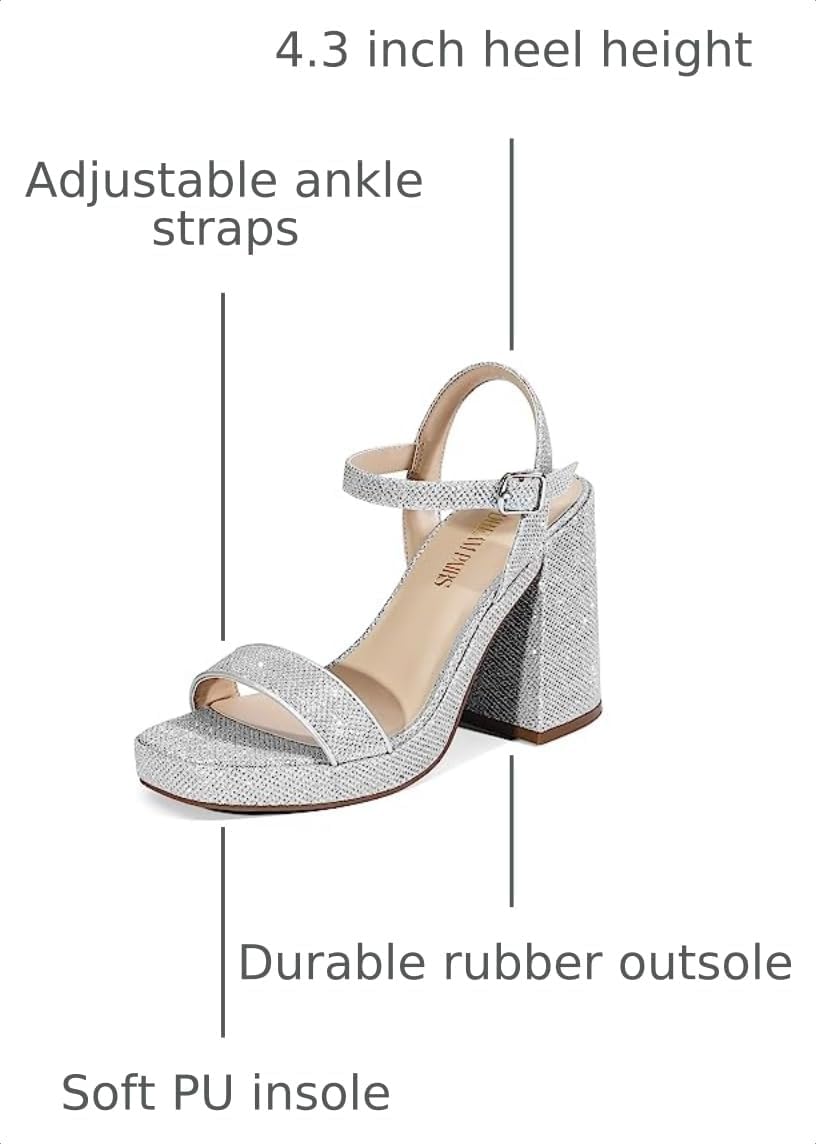 Detalle de DREAM PAIRS Women's Platform Sandals, 4.3-Inch Block Heel, Adjustable Strap